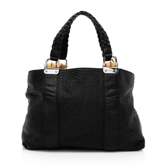 Gucci Grained Bamboo Bar SHF Leather Black Medium Tote Bag