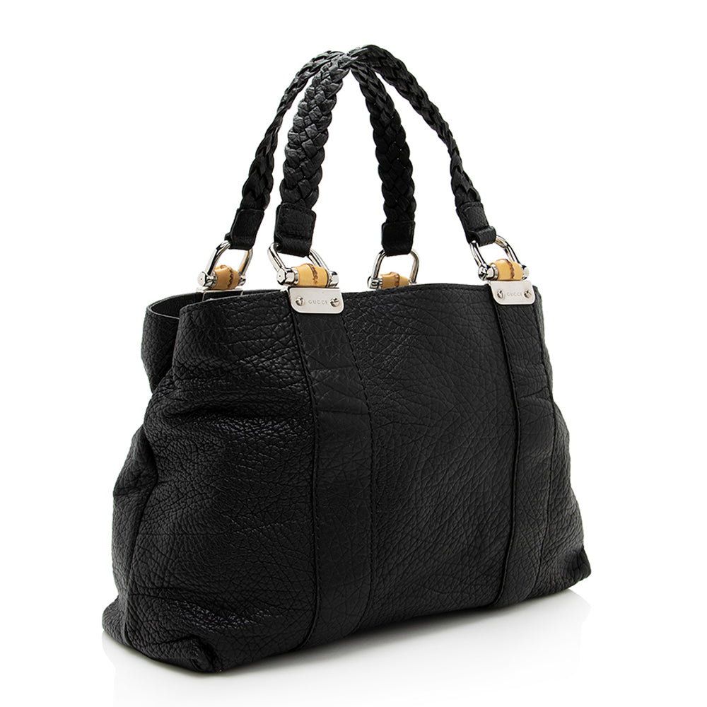 Gucci Grained Bamboo Bar SHF Leather Black Medium Tote Bag