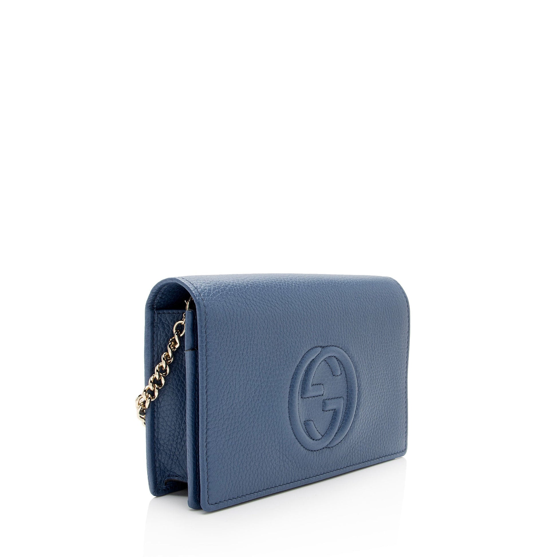 Gucci Grained Soho Wallet on SHF-6pAjFg Leather Blue Chain Crossbody Bag