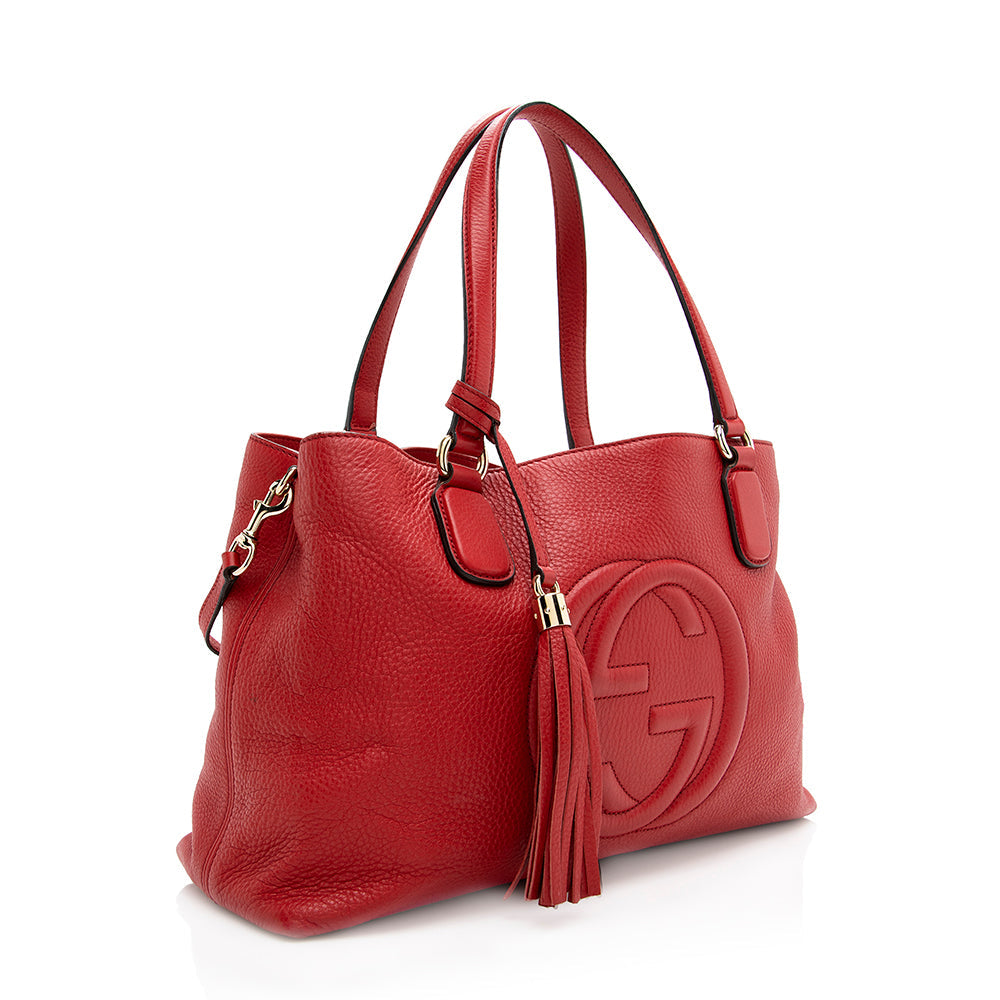 Gucci Grained Soho Working SHF Leather Red Tote Bag