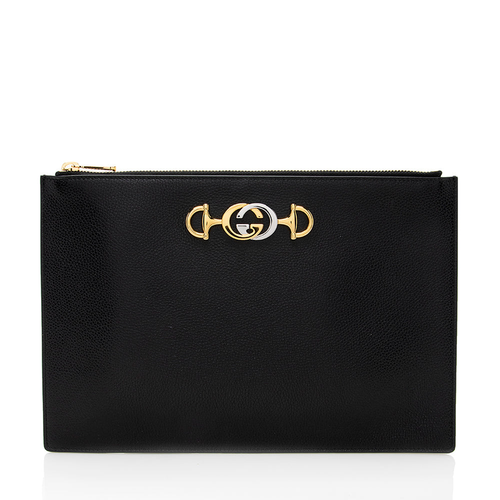 Gucci Grained Zumi Pouch SHF Leather Black Clutch Bag