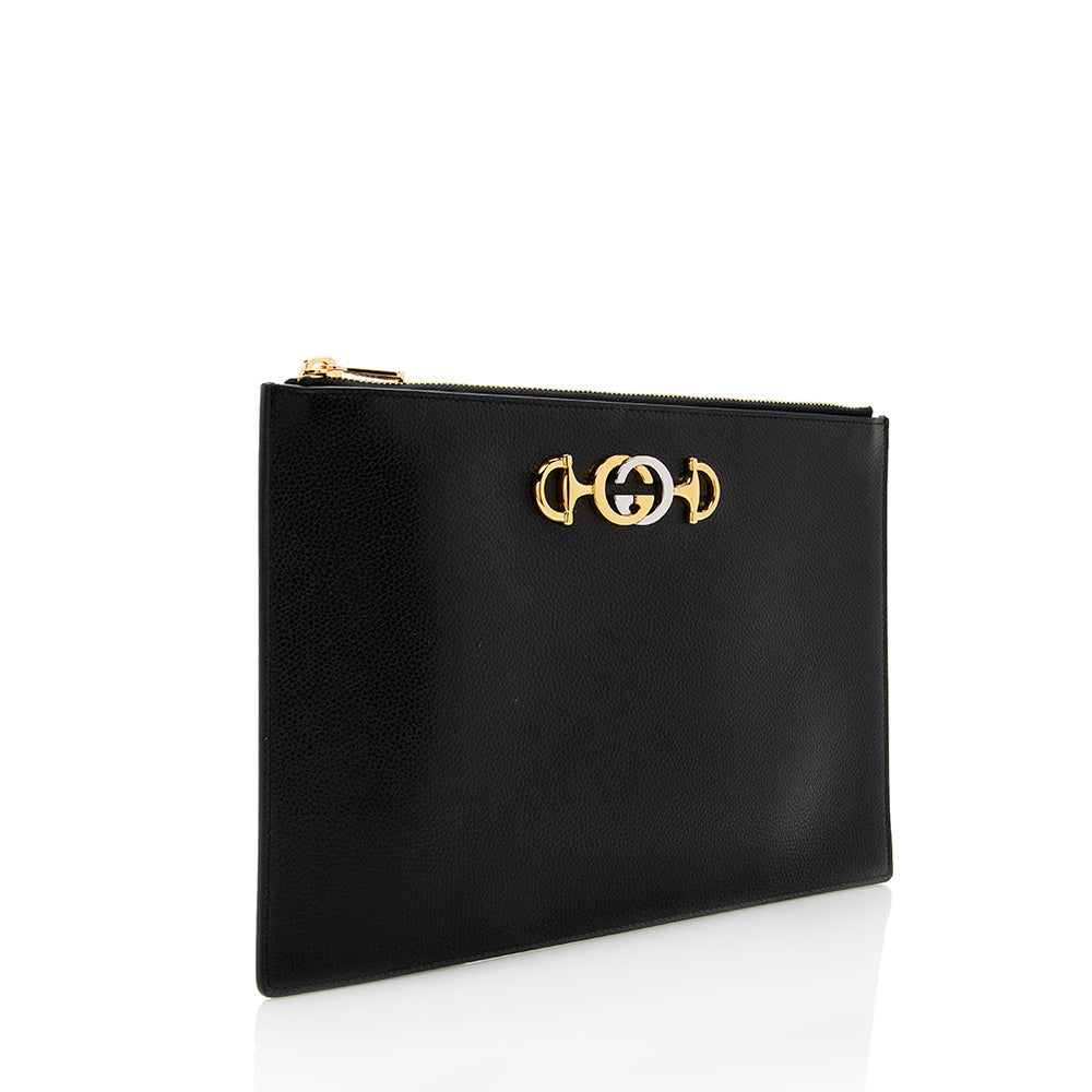 Gucci Grained Zumi Pouch SHF Leather Black Clutch Bag