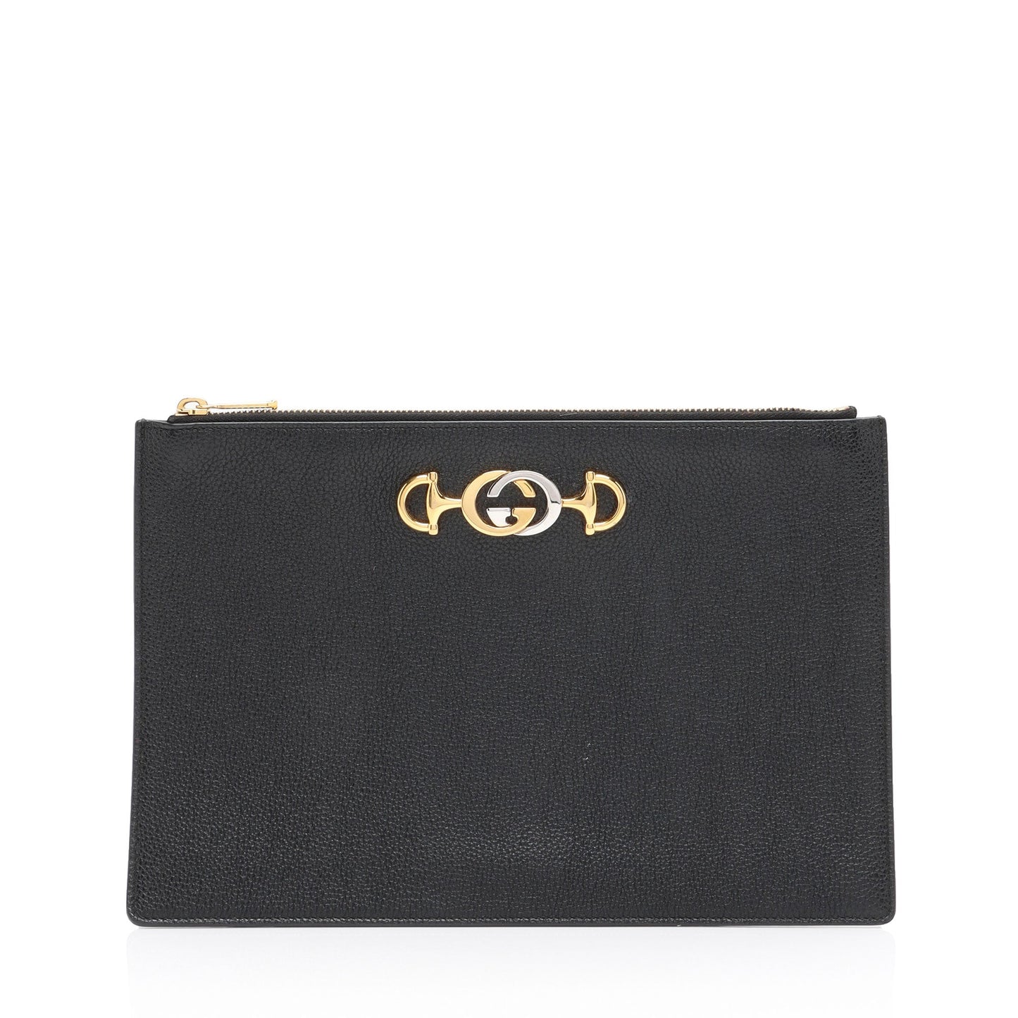 Gucci Grained Zumi Pouch SHF-AvV2u4 Leather Black Clutch Bag