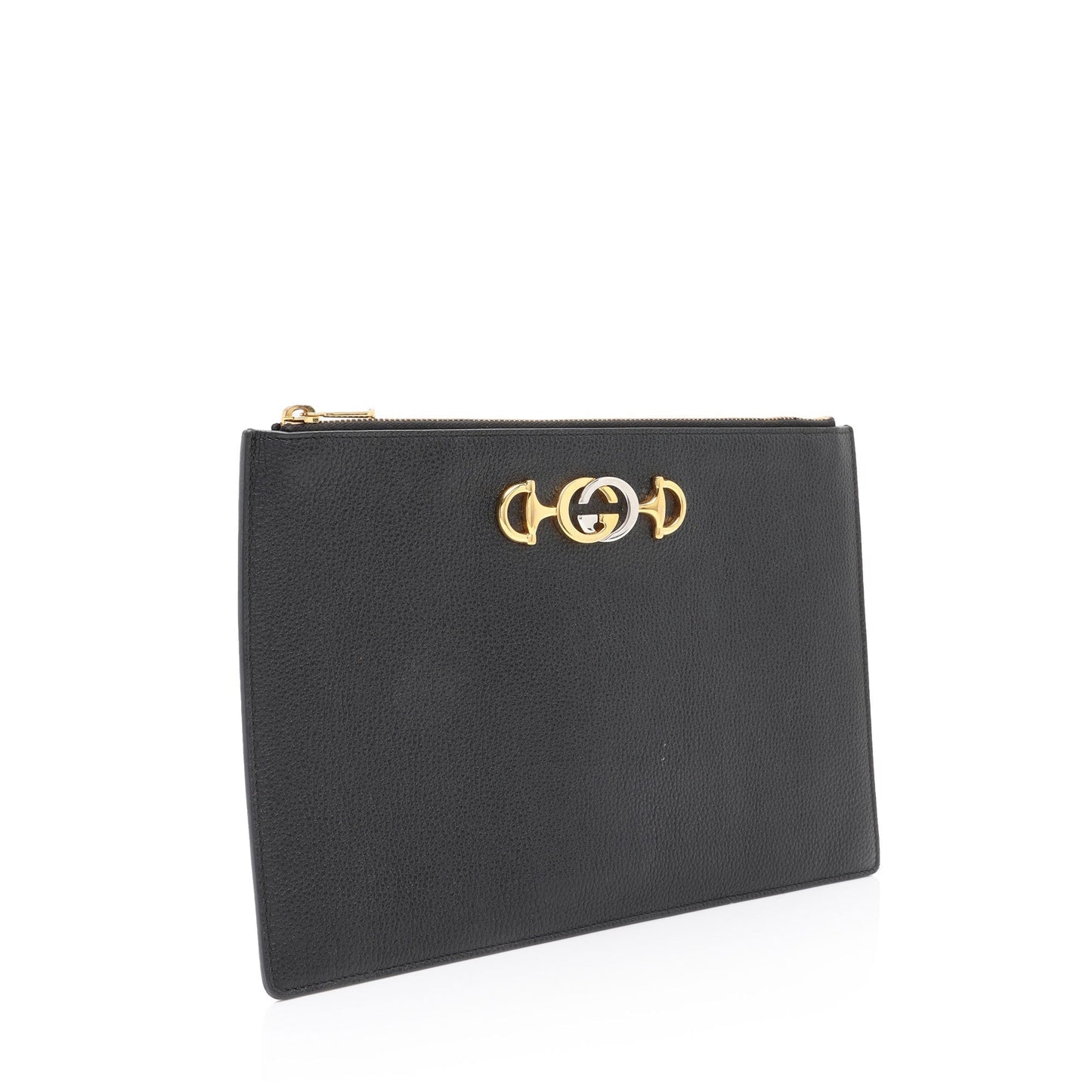Gucci Grained Zumi Pouch SHF-AvV2u4 Leather Black Clutch Bag
