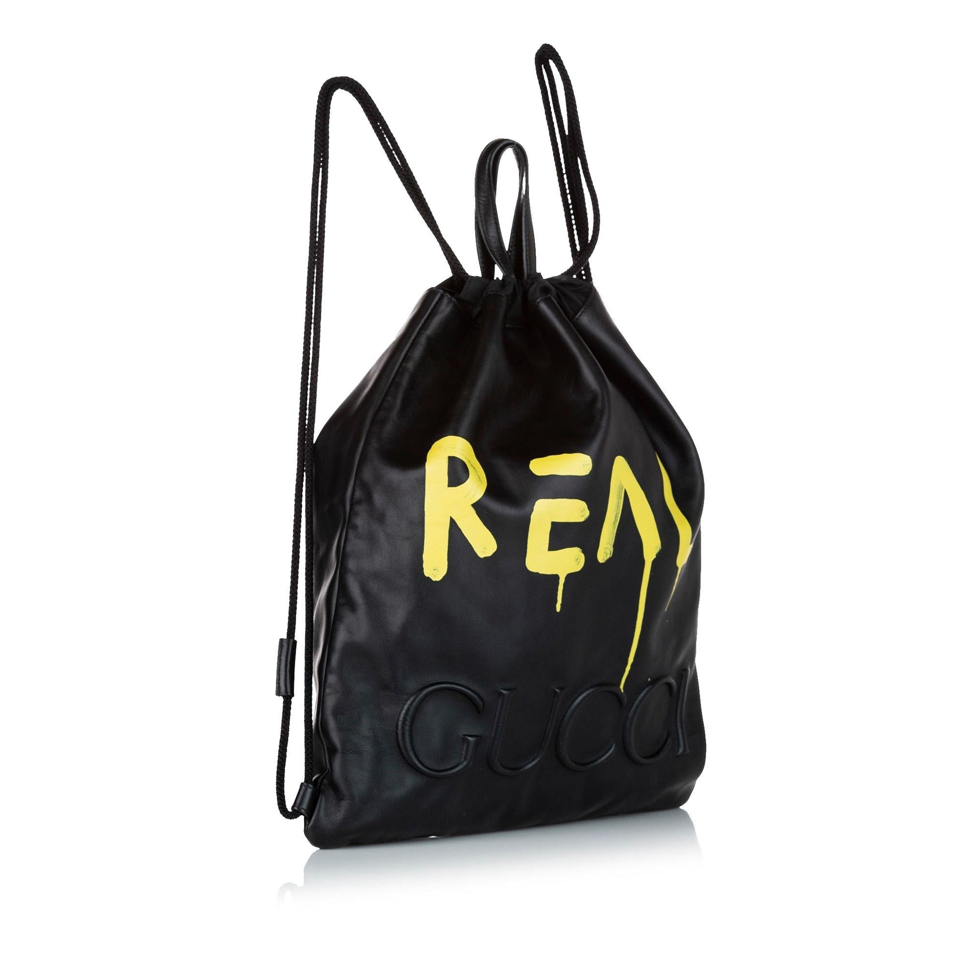 Gucci Ghost Drawstring Backpack SHG Leather Calf Black Jewelry