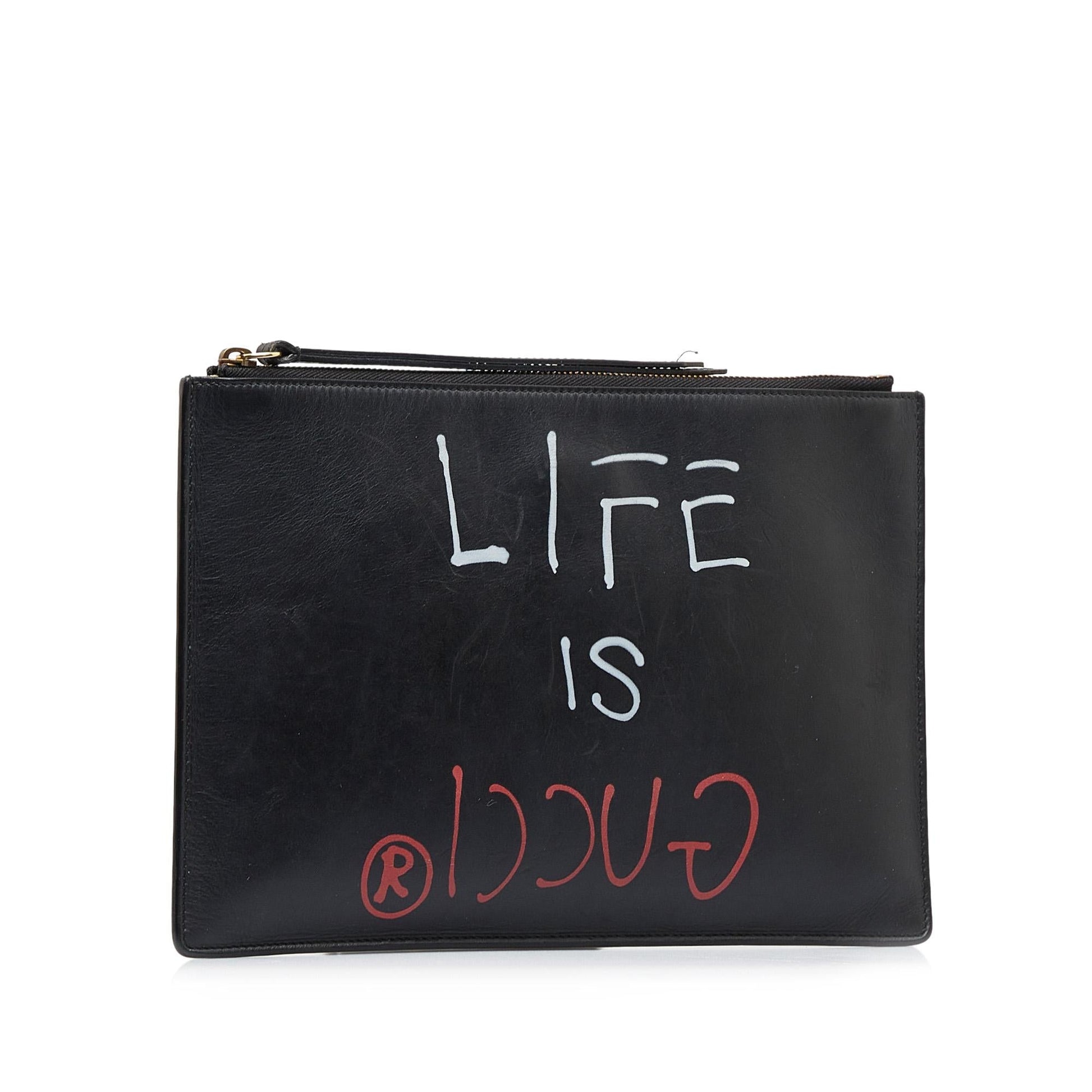 Gucci Ghost Life is SHG-QPhnpZ Leather Calf Black Clutch Bag