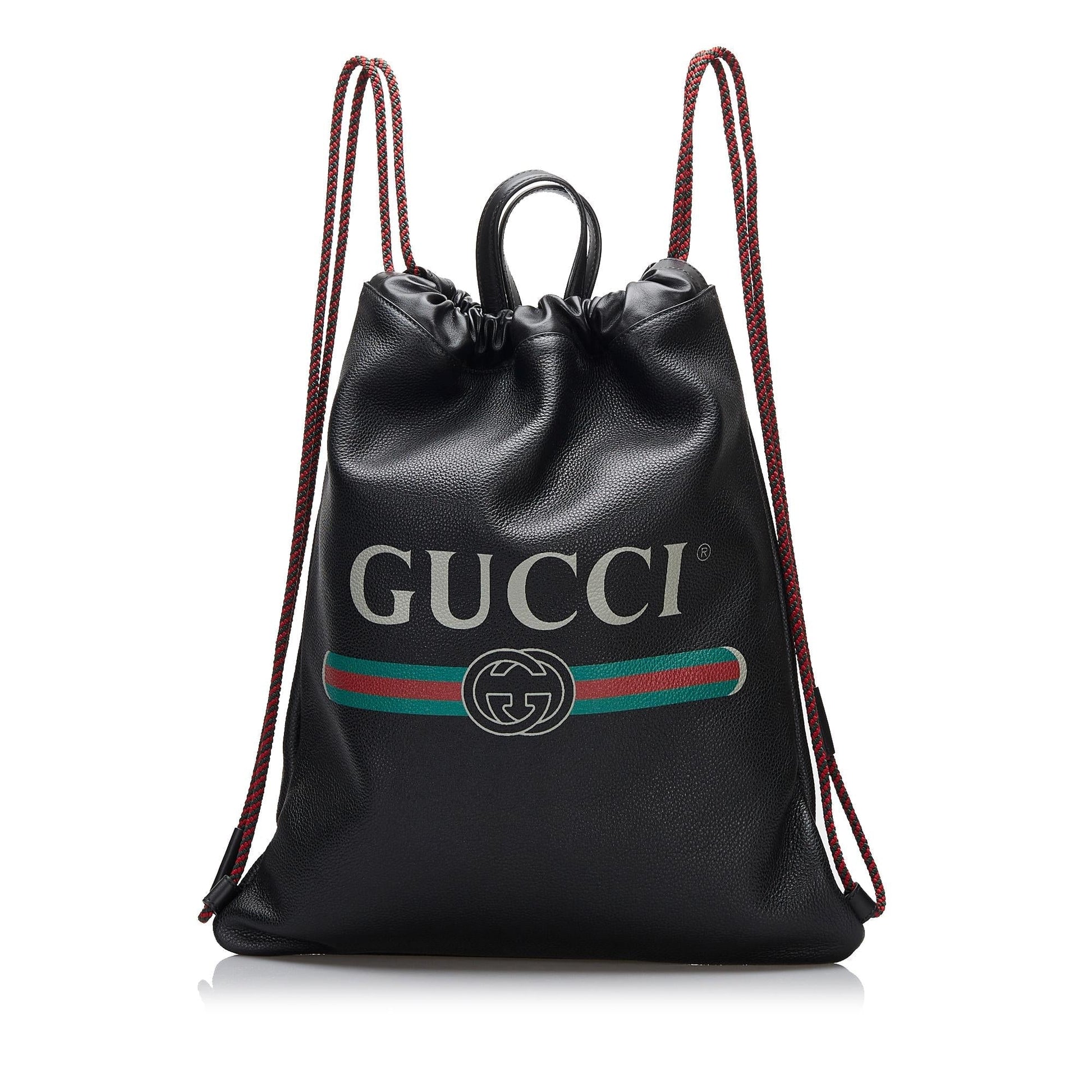 Gucci Drawstring Backpack SHG-iZwaga Calf Black Logo Jewelry