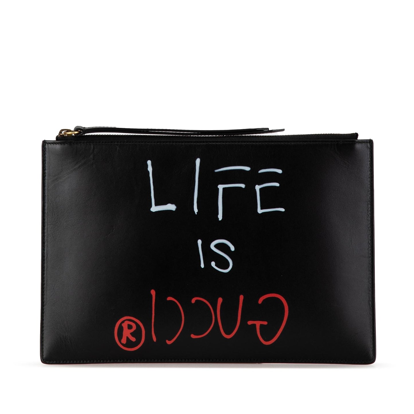 Gucci GucciGhost Life is Zip Pouch Calf Black Clutch Bag