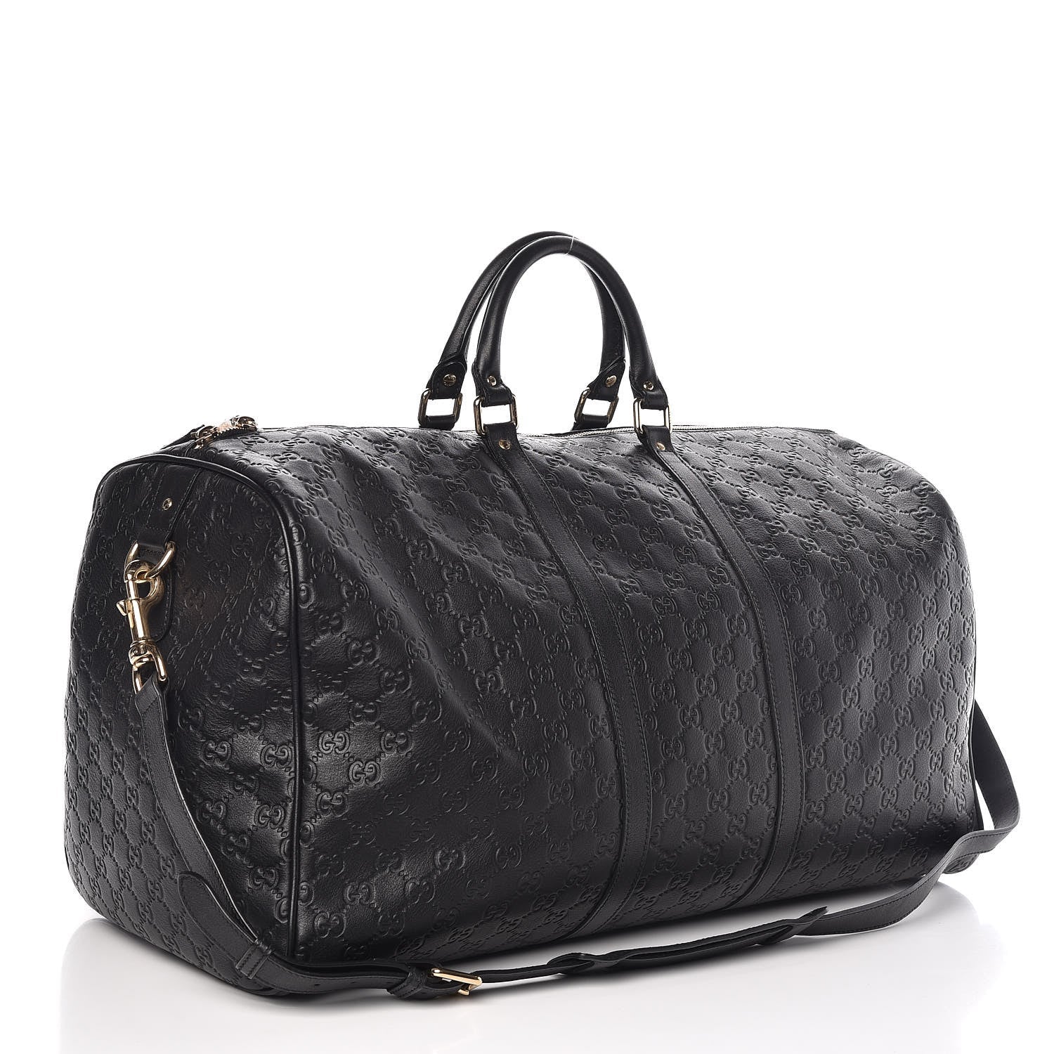 Gucci EMBOSSED DUFFLE Leather Black Travel Bag