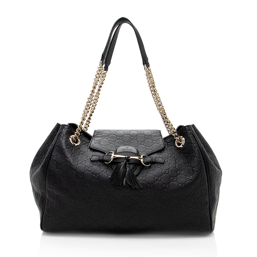 Gucci Guccissima Emily SHF Leather Black Large Crossbody Bag