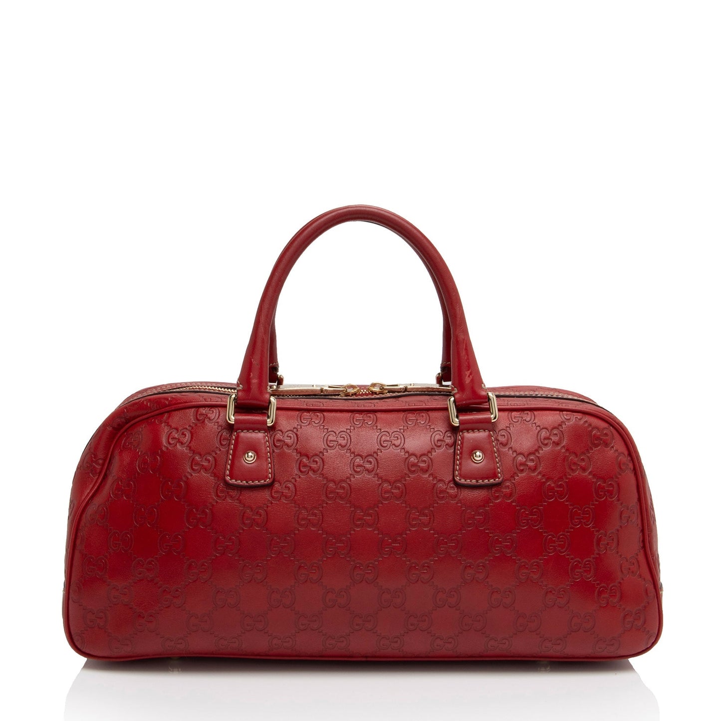 Gucci Guccissima Hearts Double Pocket SHF-vNNtte Leather Red Satchel Bag
