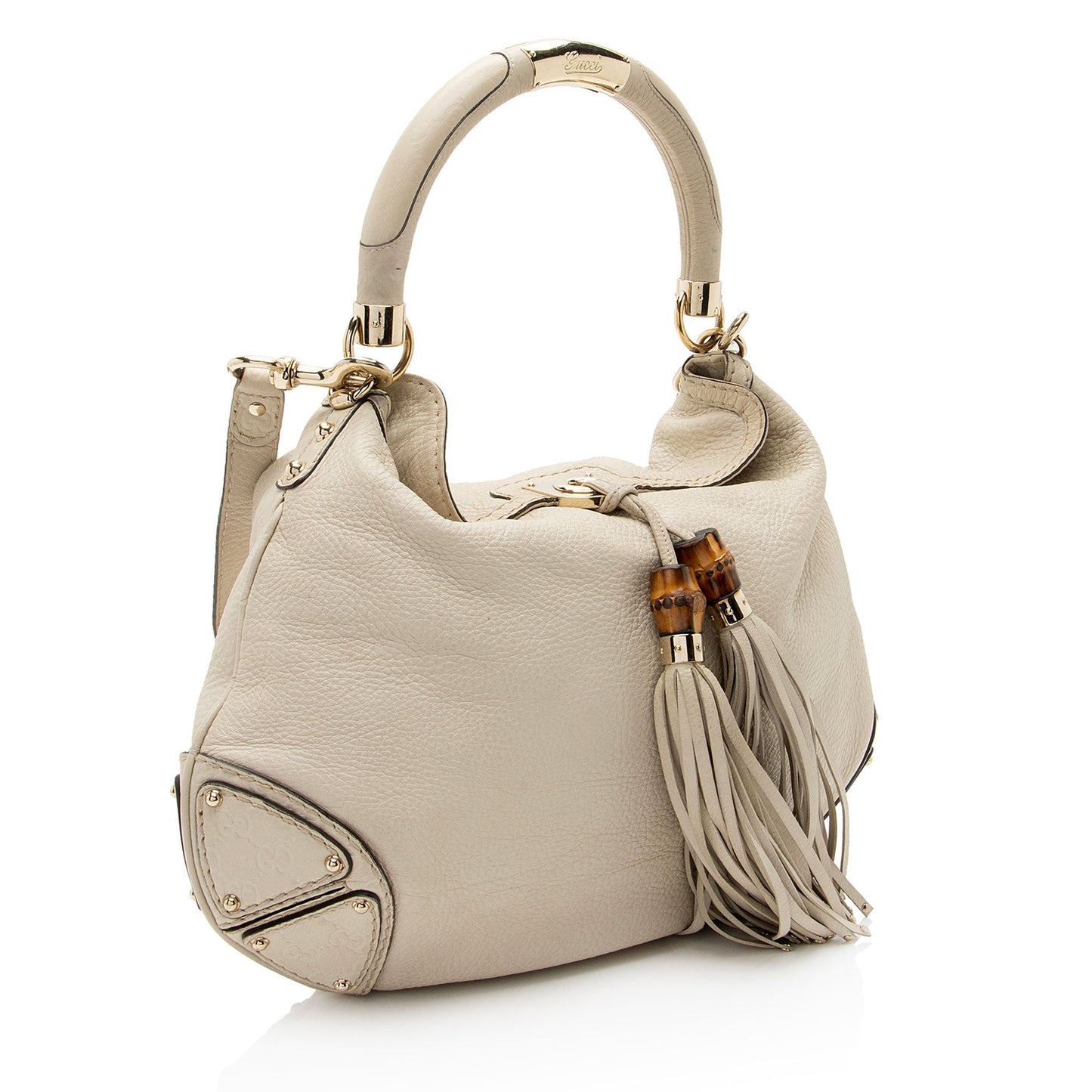 Gucci Guccissima Bamboo Indy SHF-M8NqdH Leather White Large Satchel Bag