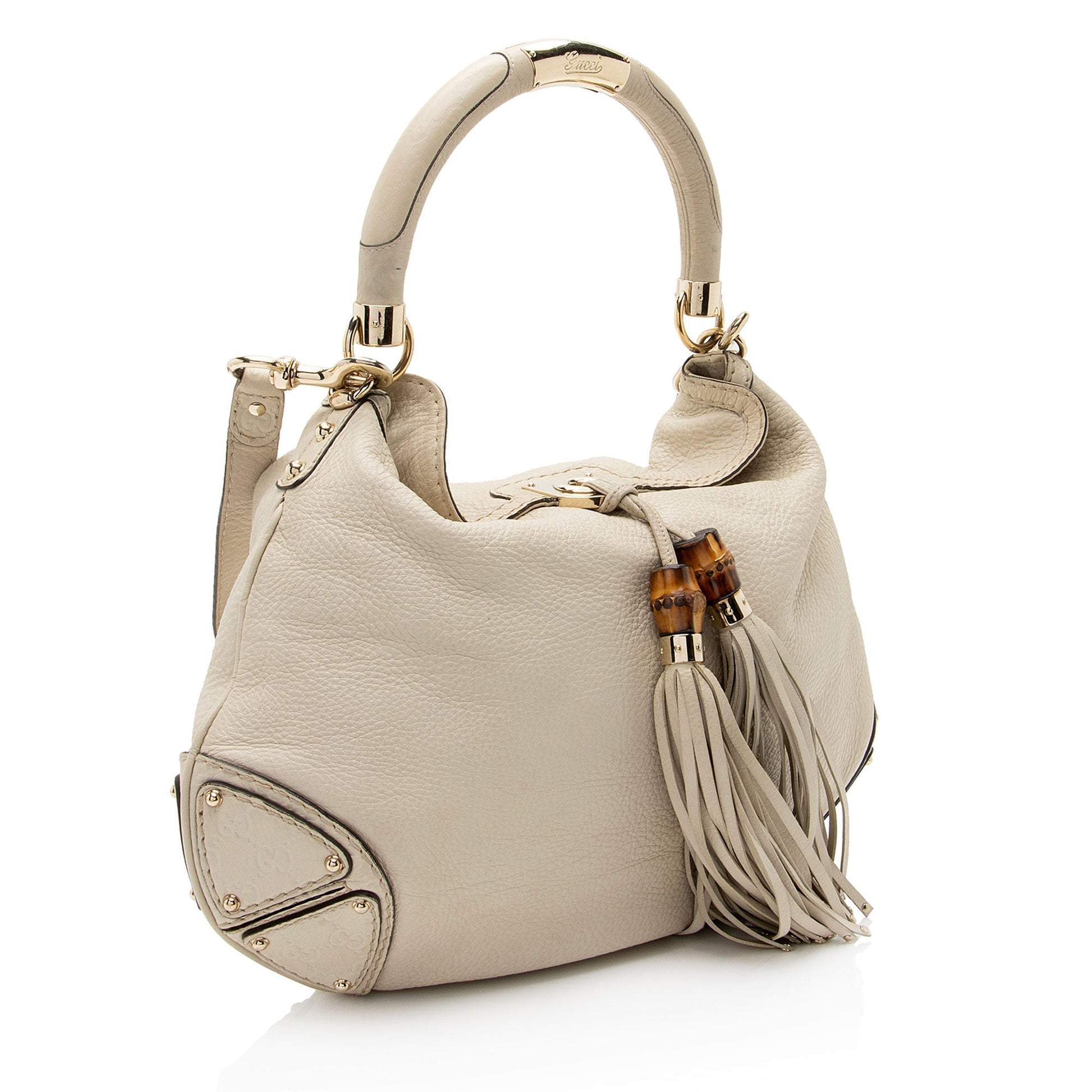Gucci Guccissima Bamboo Indy SHF-M8NqdH Leather White Large Satchel Bag