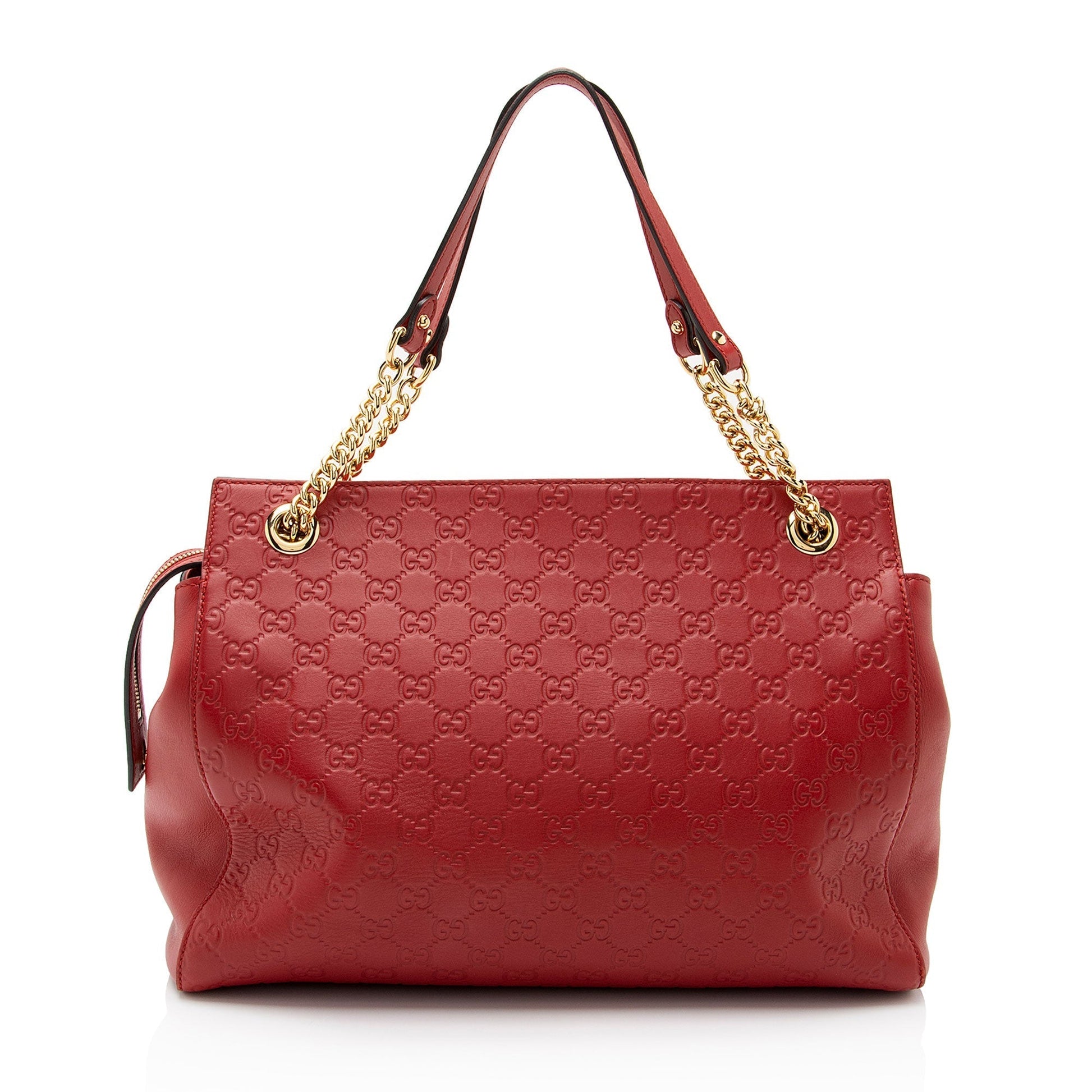 Gucci Guccissima SHF-oF32dq Leather Red Large Chain Shoulder Bag