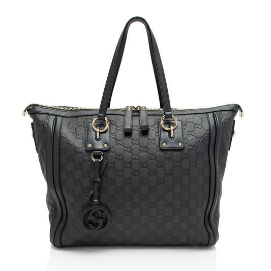 Gucci Guccissima Charm SHF-pSuRcq Leather Black Medium Tote Bag