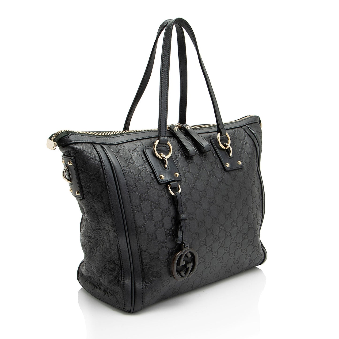 Gucci Guccissima Charm SHF-pSuRcq Leather Black Medium Tote Bag