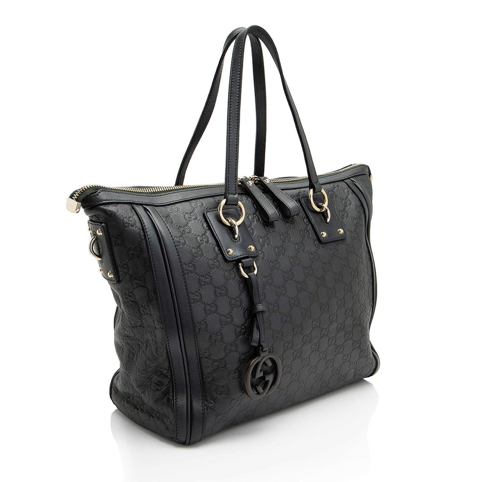 Gucci Guccissima Charm SHF-pSuRcq Leather Black Medium Tote Bag