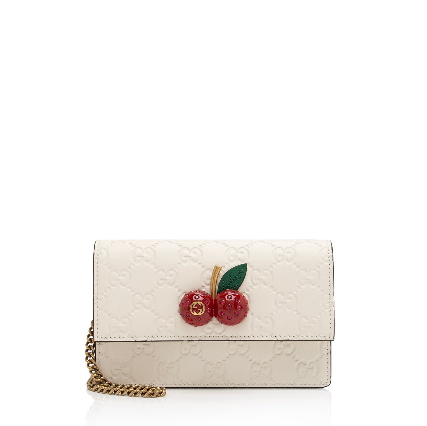 Gucci Guccissima Cherry Chain SHF-ag0Ibh Leather White Red Mini Crossbody Bag