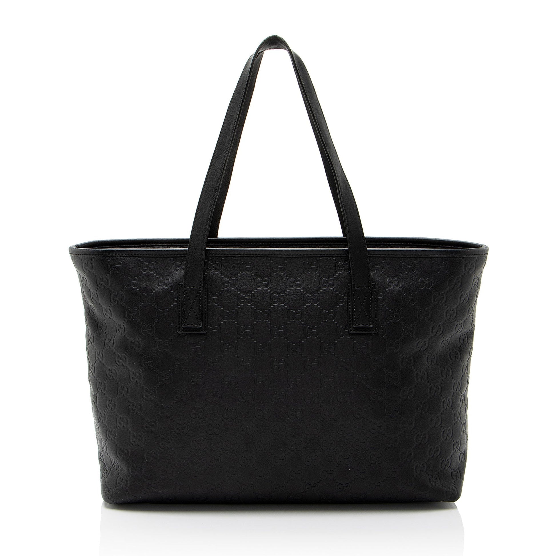 Gucci Guccissima Classic Zip SHF-CnrScb Leather Black Medium Tote Bag