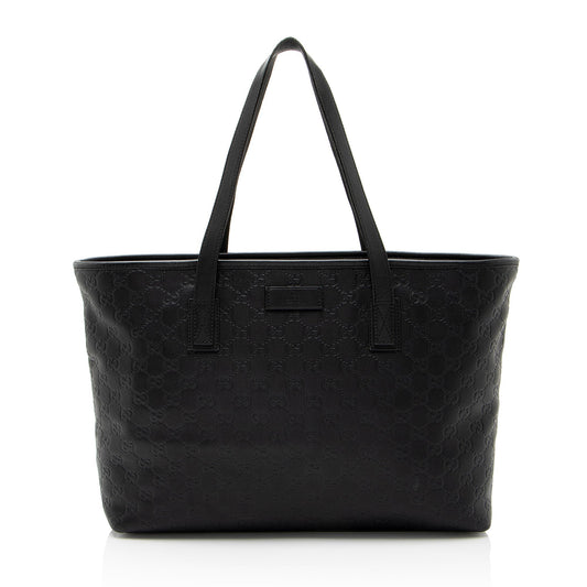 Gucci Guccissima Classic Zip SHF-CnrScb Leather Black Medium Tote Bag