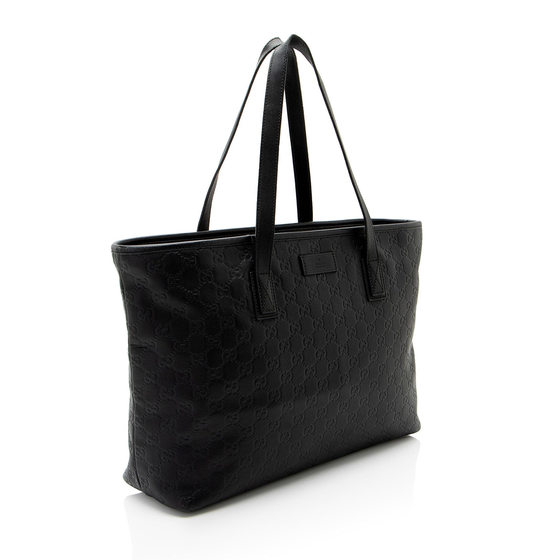 Gucci Guccissima Classic Zip SHF-CnrScb Leather Black Medium Tote Bag