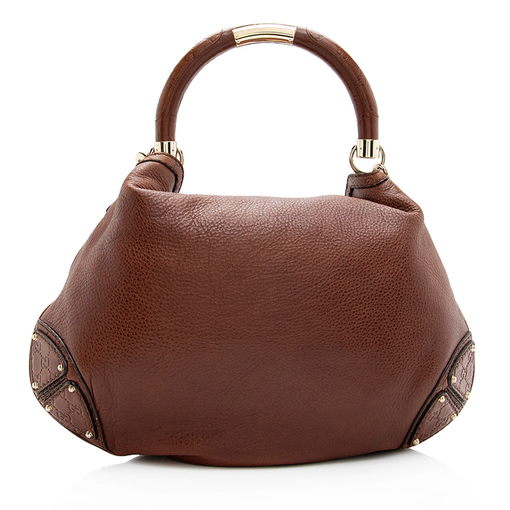 Gucci Guccissima Indy SHF Leather Brown Large Satchel Bag