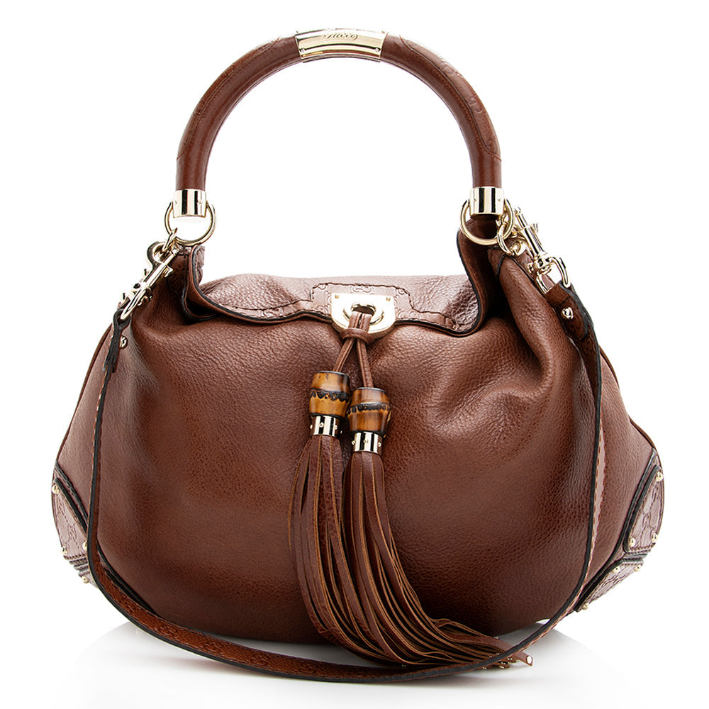 Gucci Guccissima Indy SHF Leather Brown Large Satchel Bag
