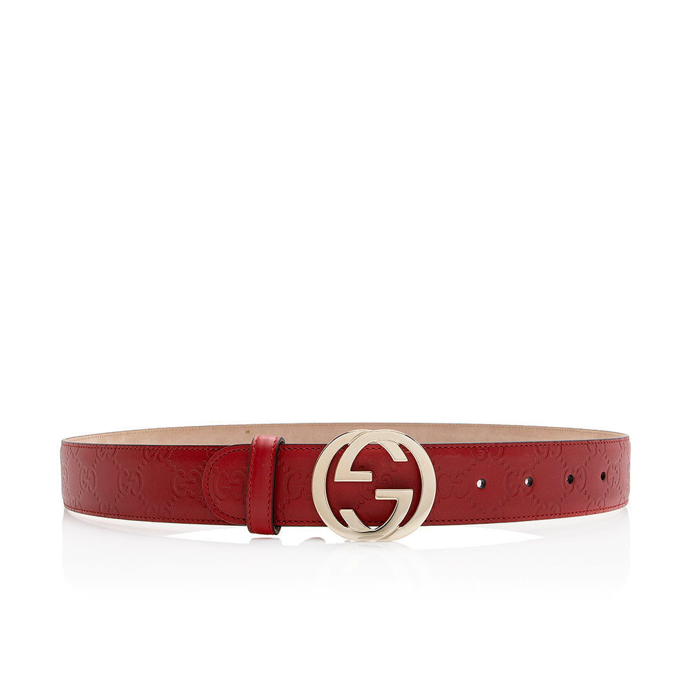 Gucci Guccissima Interlocking G Belt - Leather Red Accessory