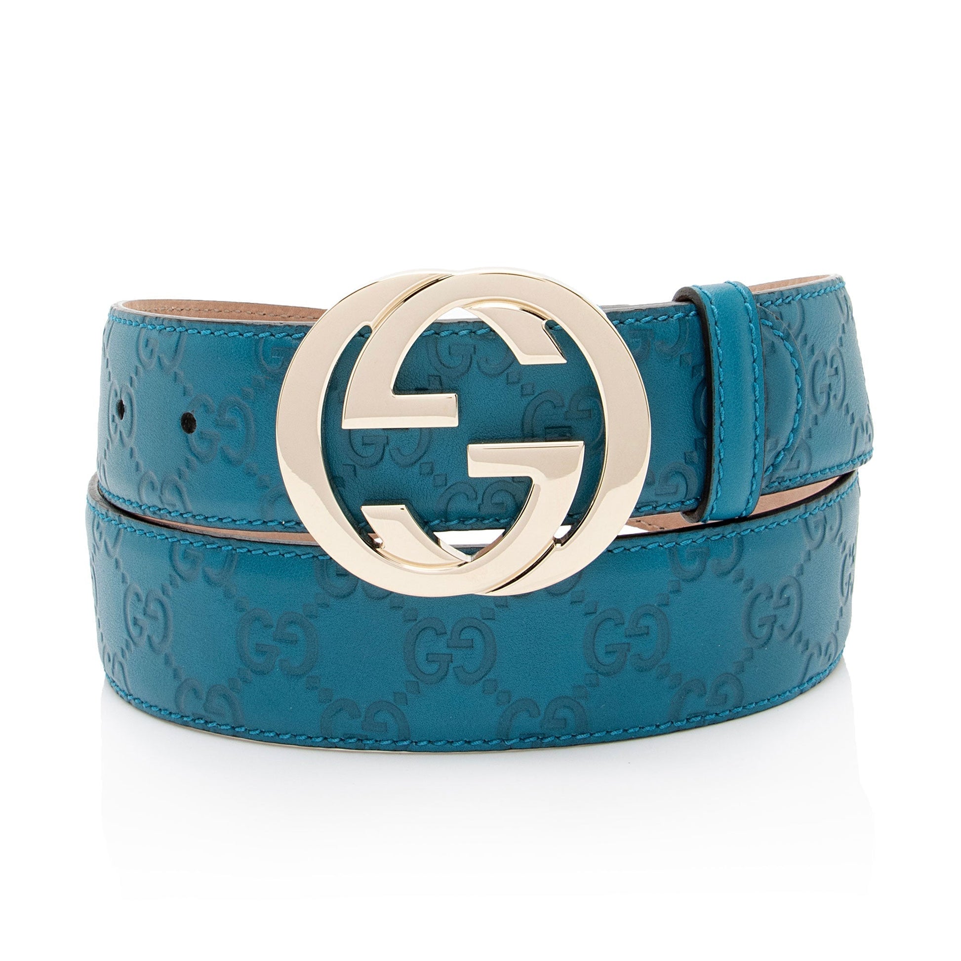 Gucci Guccissima Interlocking G Belt - Leather Blue Accessory