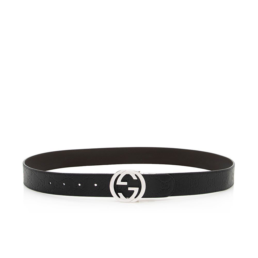 Gucci Guccissima Interlocking G Belt - Leather Black Accessory 95 Shf