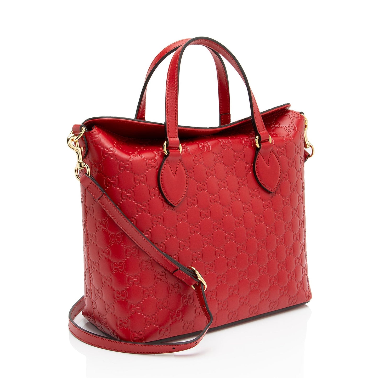Gucci Guccissima Linea A Fold Over Leather Red Tote Bag