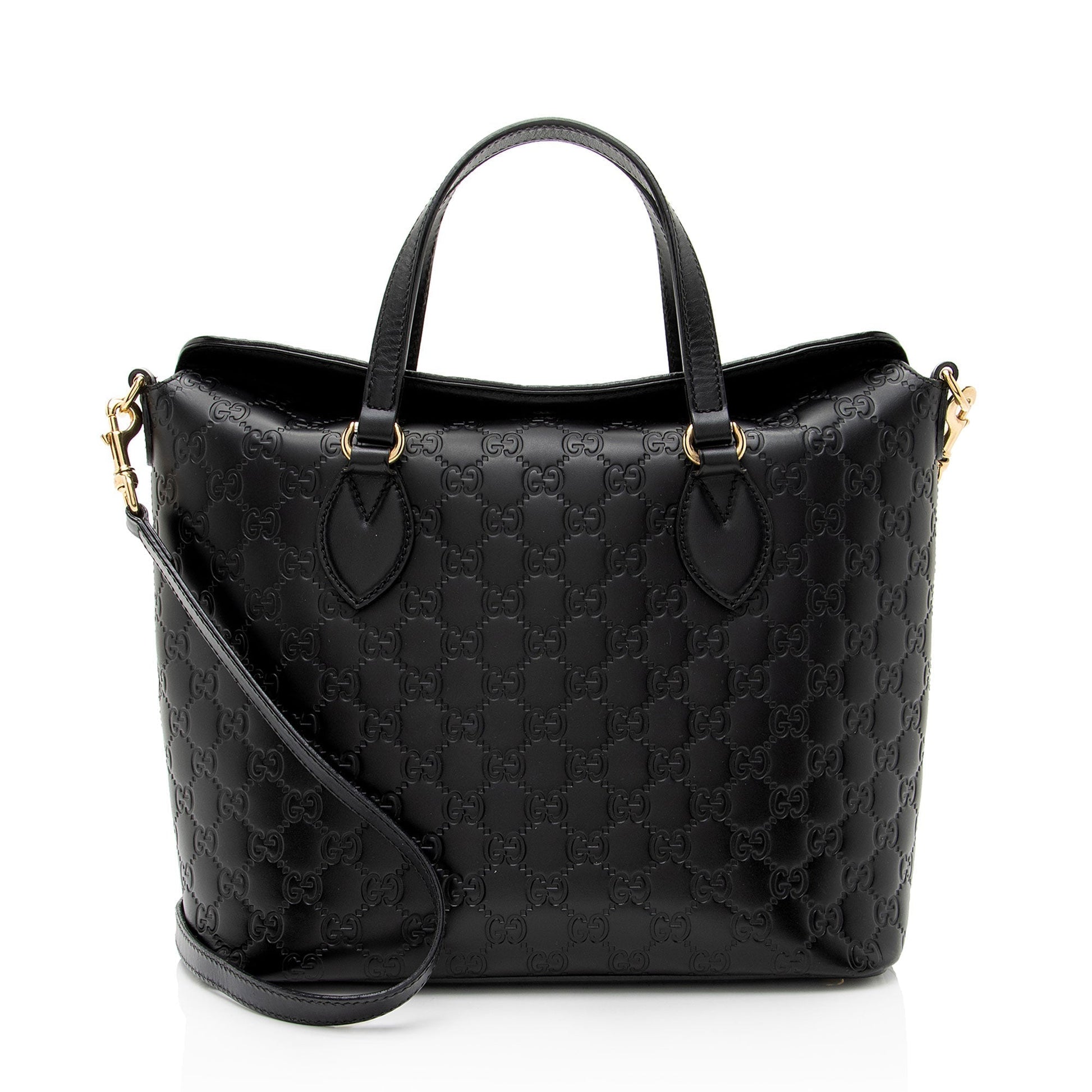 Gucci Guccissima Linea A Fold Over Leather Black Tote Bag