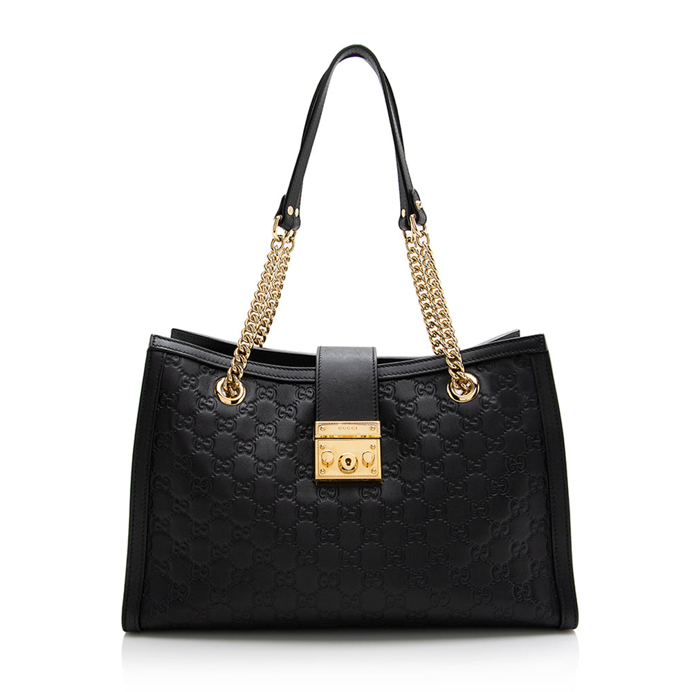 Gucci Guccissima Padlock SHF Leather Black Medium Chain Shoulder Bag