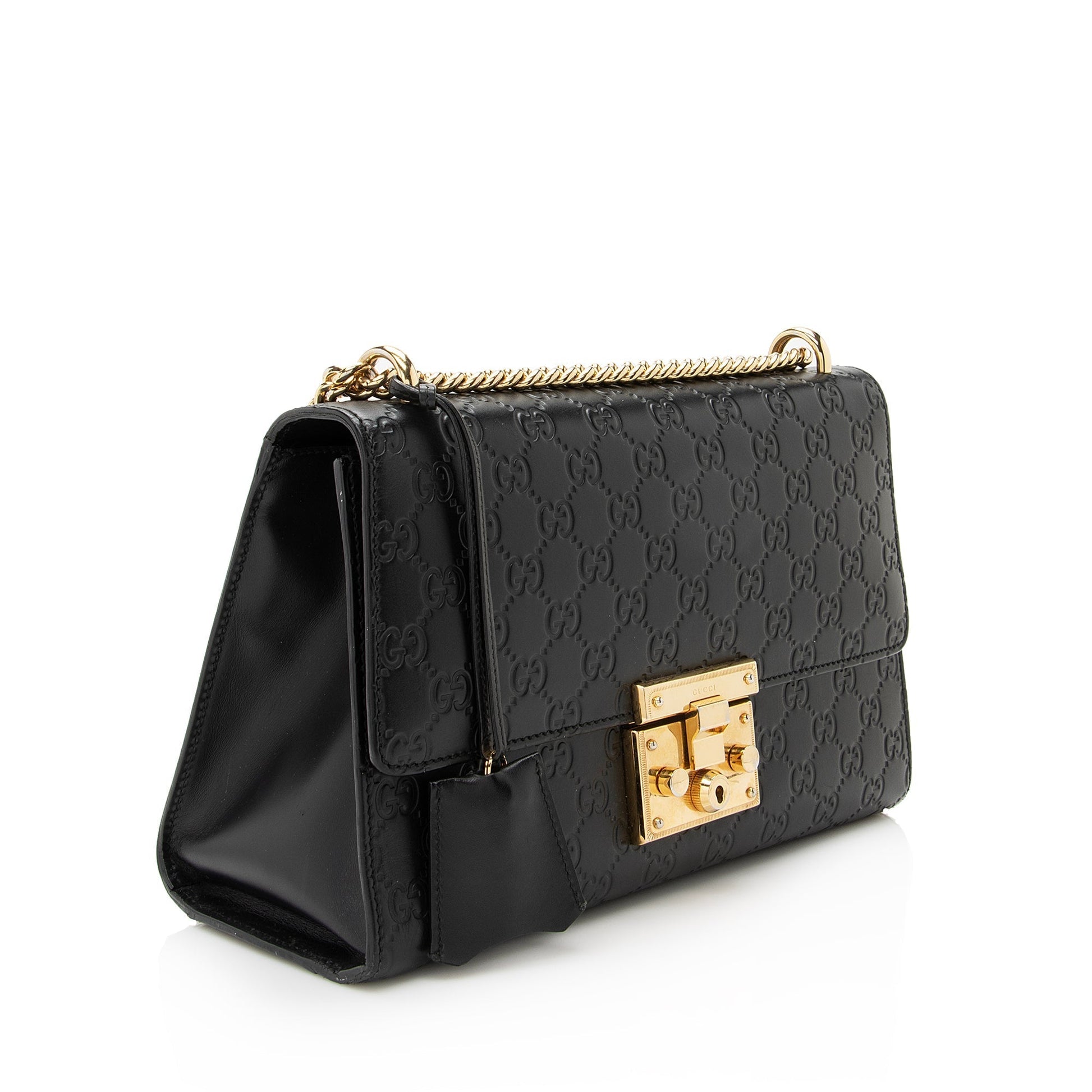 Gucci Guccissima Padlock SHF Leather Black Medium Shoulder Bag