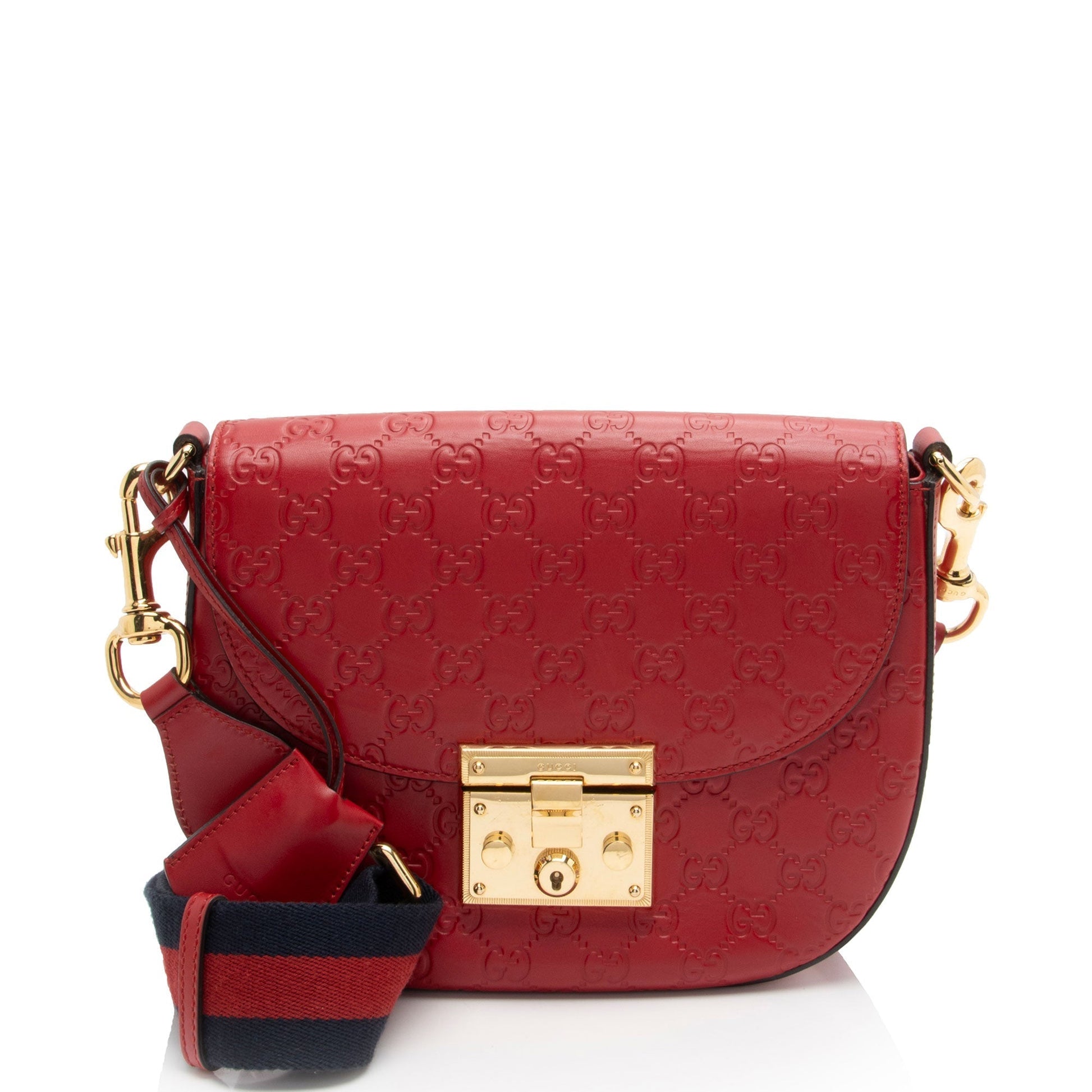 Gucci Guccissima Padlock Saddle SHF-hLwZmE Leather Red Medium Crossbody Bag