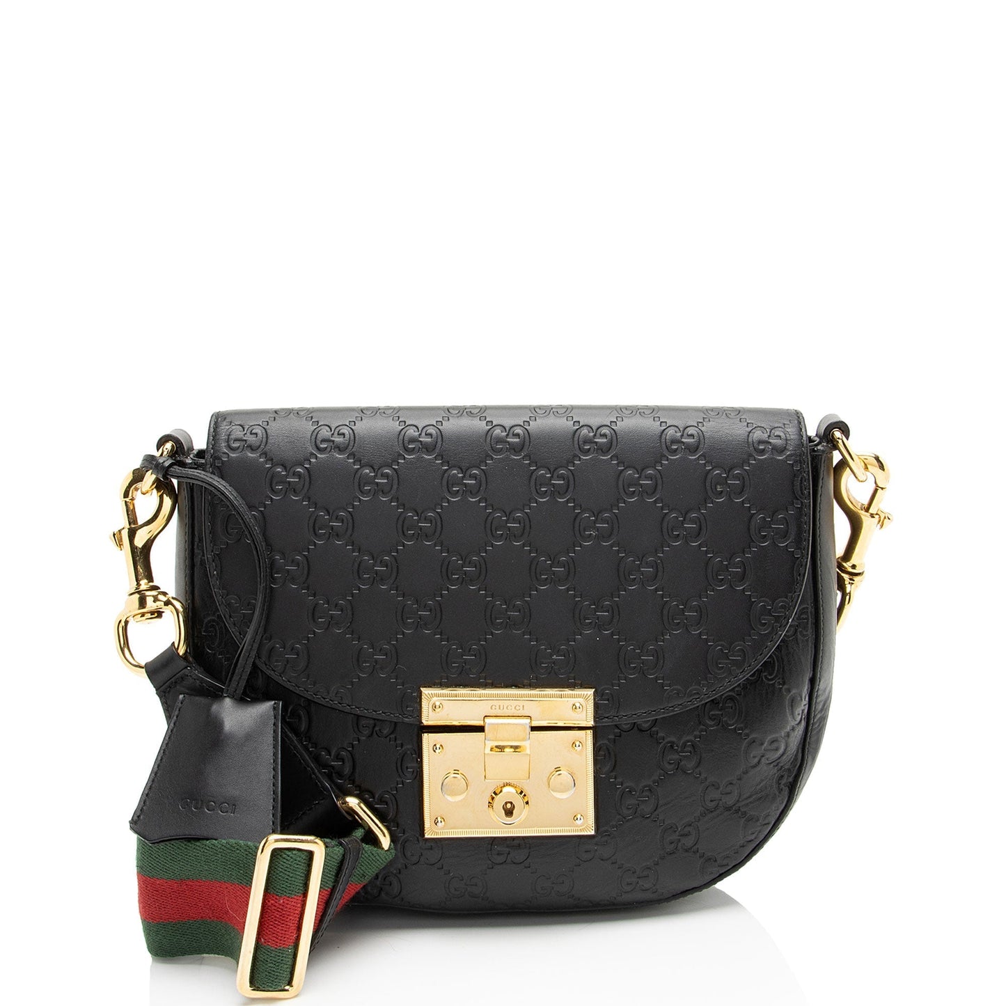 Gucci Guccissima Padlock Saddle Leather Nylon Black Medium Crossbody Bag