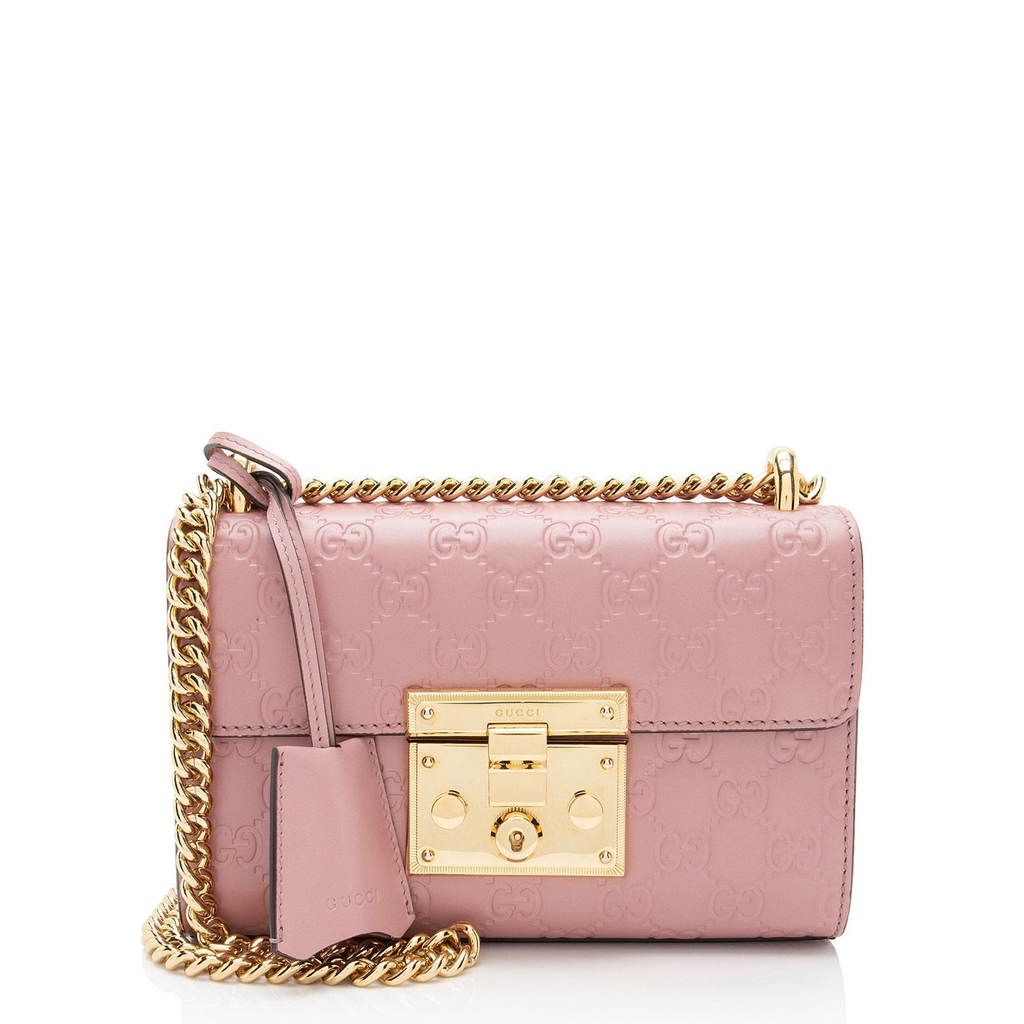 Gucci Guccissima Padlock Leather Pink Small Crossbody Bag