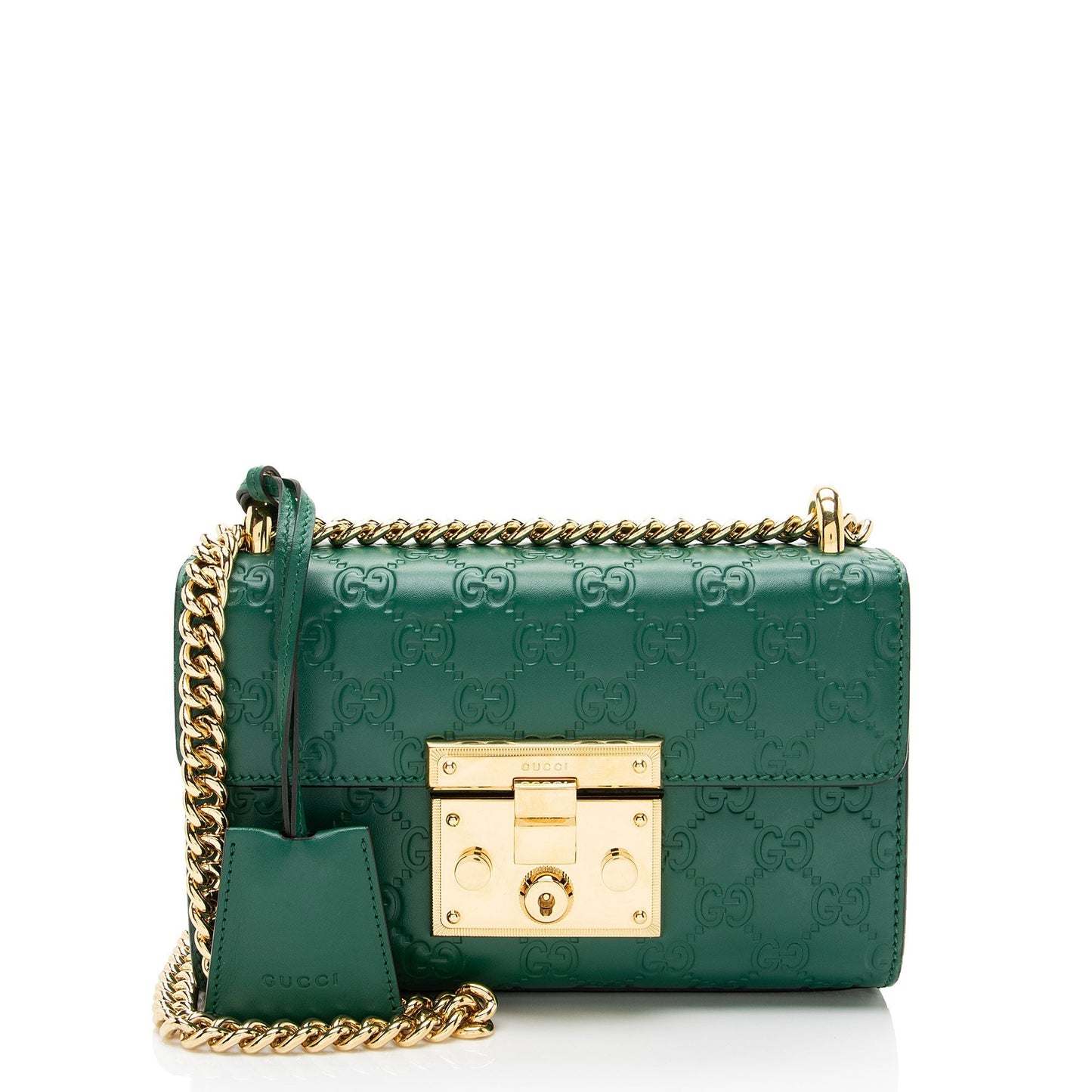 Gucci Guccissima Padlock Leather Green Small Crossbody Bag