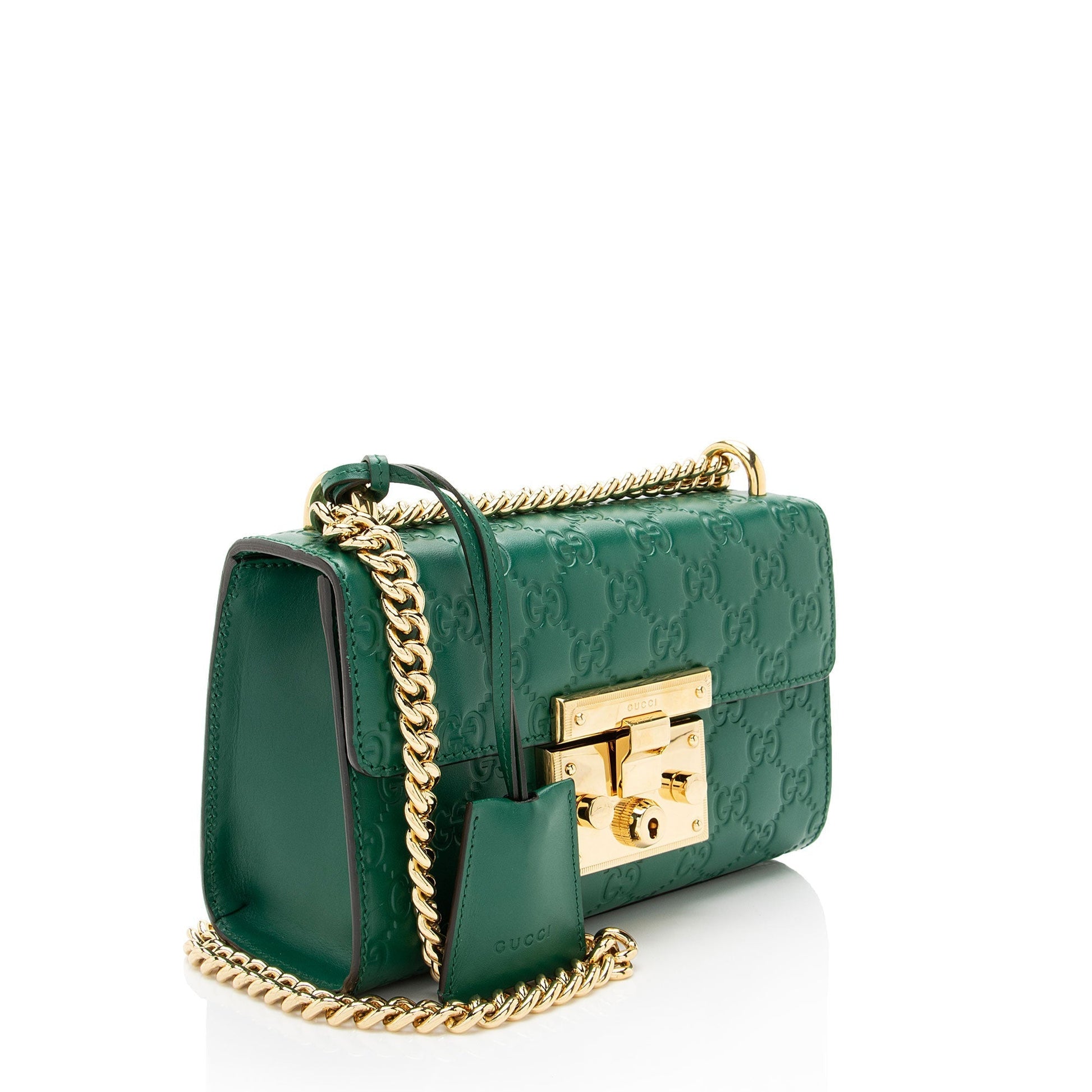 Gucci Guccissima Padlock Leather Green Small Crossbody Bag