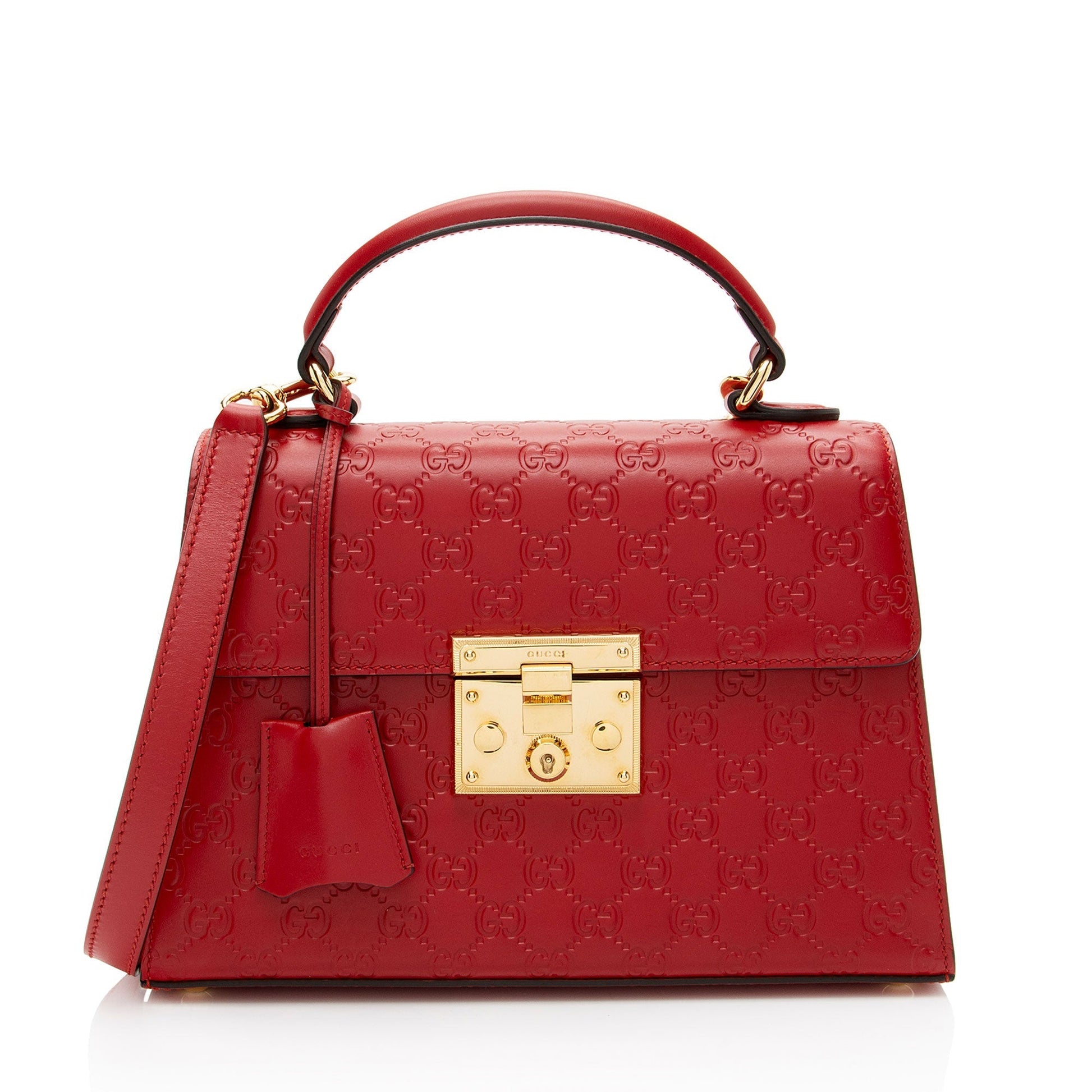 Gucci Guccissima Padlock Leather Red Small Top Handle Satchel Bag