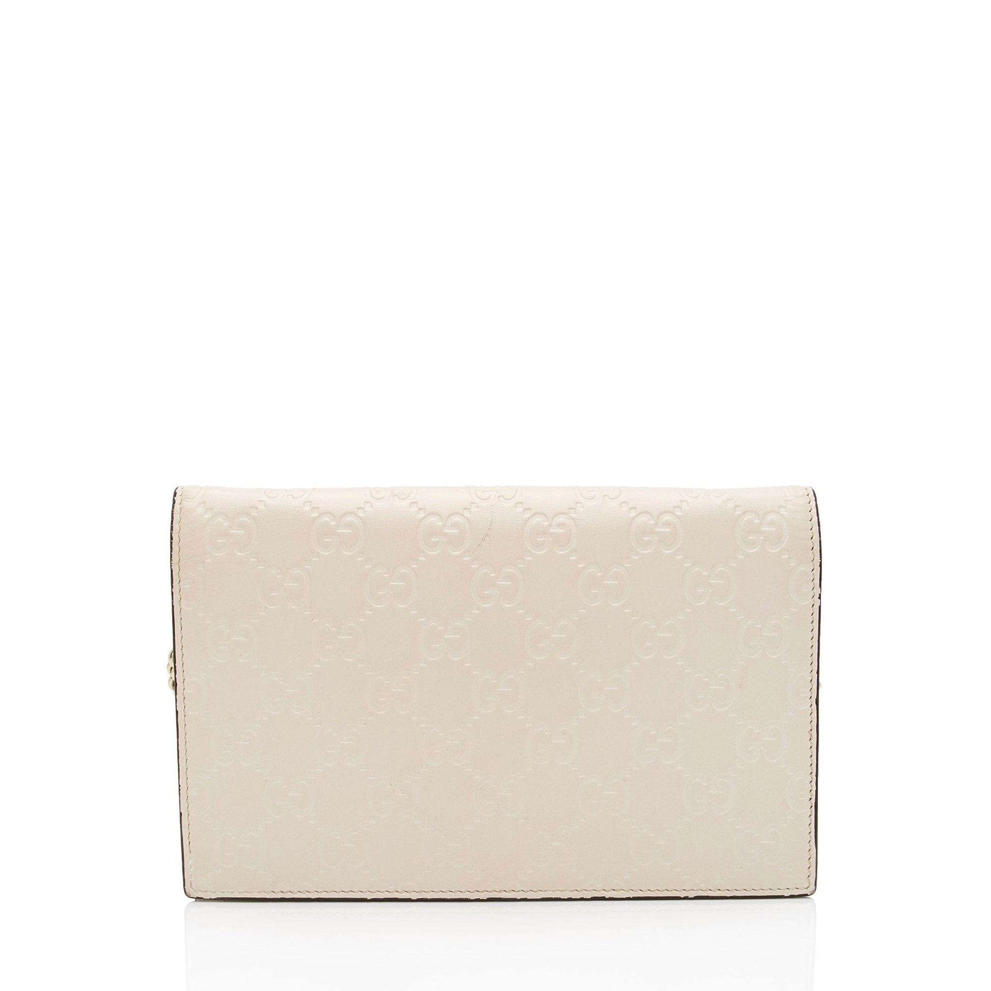 Gucci Guccissima Signature Bow Wallet On Leather White Mini Chain Crossbody Bag Shf Faynzo