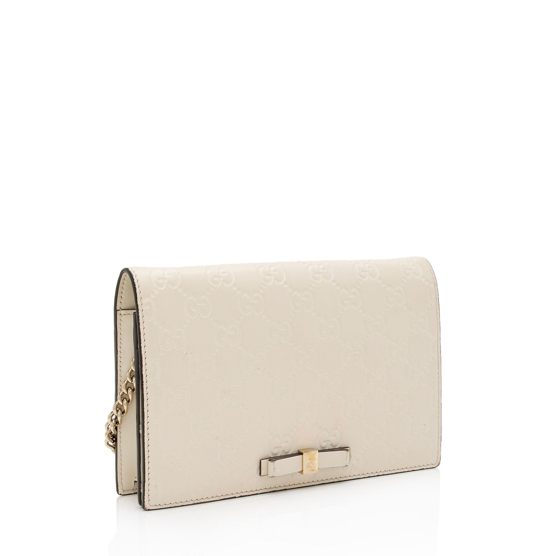 Gucci Guccissima Signature Bow Wallet On Leather White Mini Chain Crossbody Bag Shf Faynzo