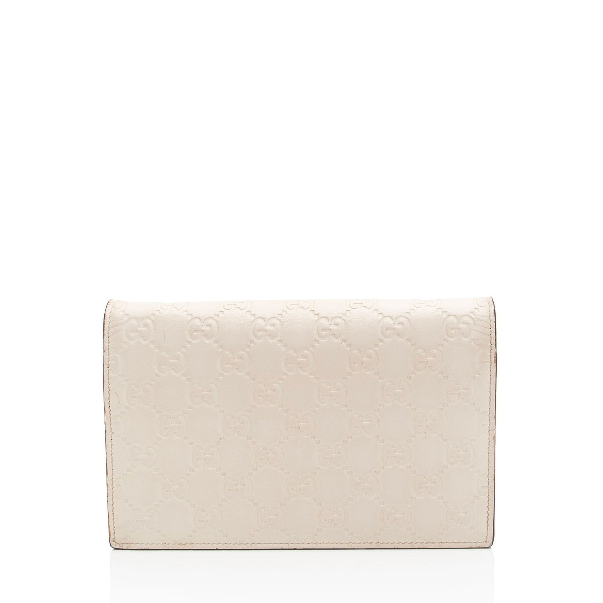 Gucci Guccissima Signature Bow Wallet on Leather White Mini Chain Crossbody Bag Shf Ojrdde