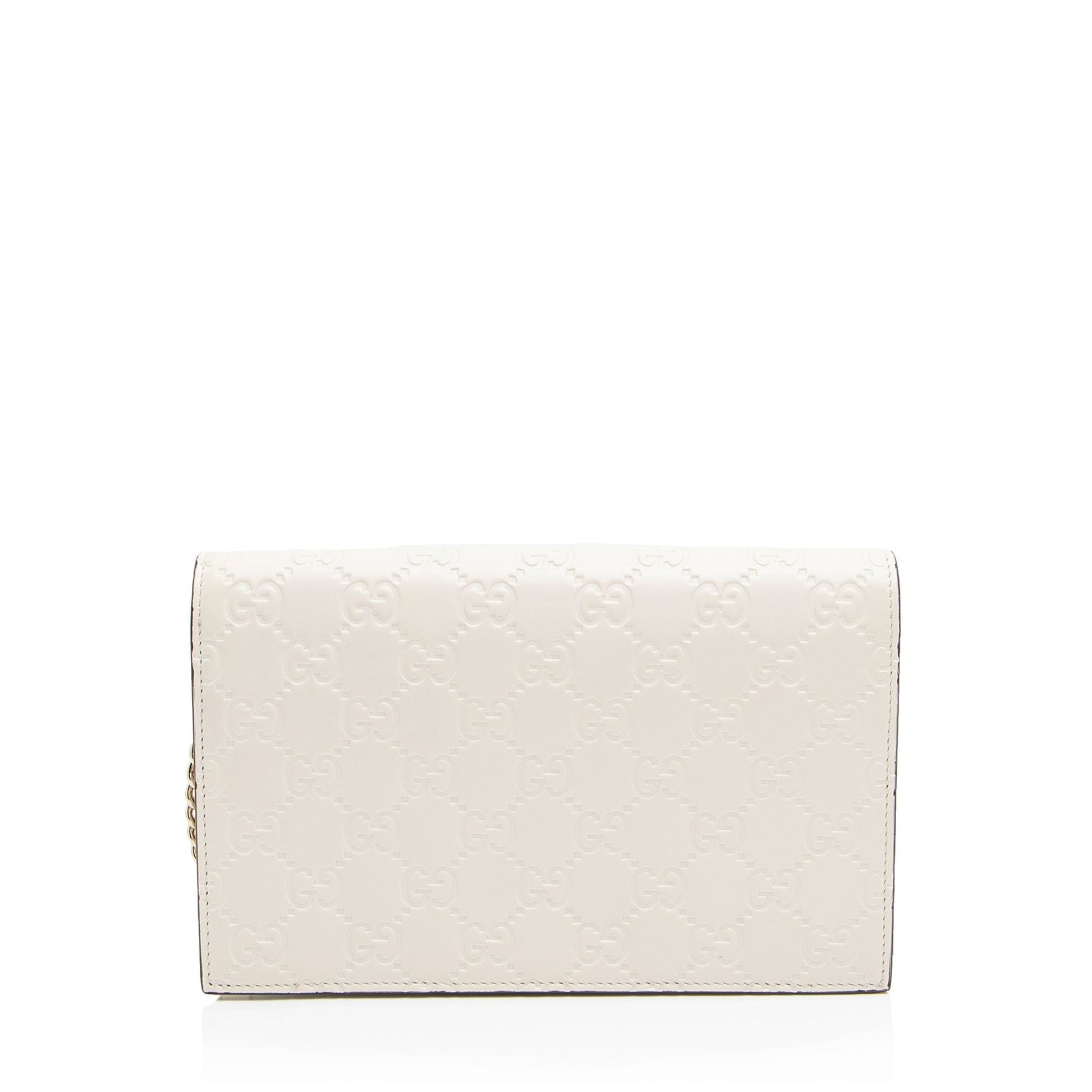 Gucci Guccissima Signature Bow Wallet on Leather White Mini Chain Crossbody Bag