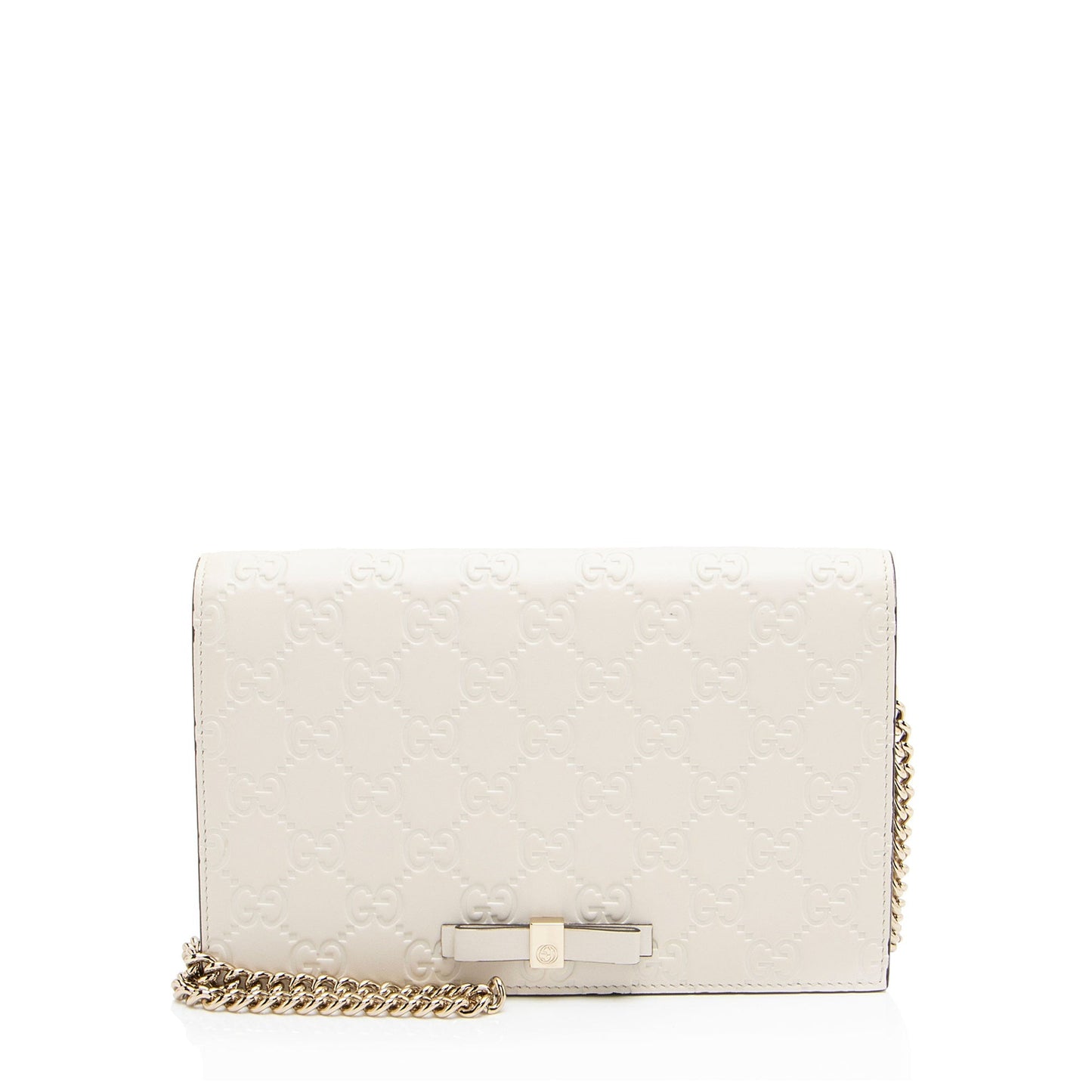 Gucci Guccissima Signature Bow Wallet on Leather White Mini Chain Crossbody Bag