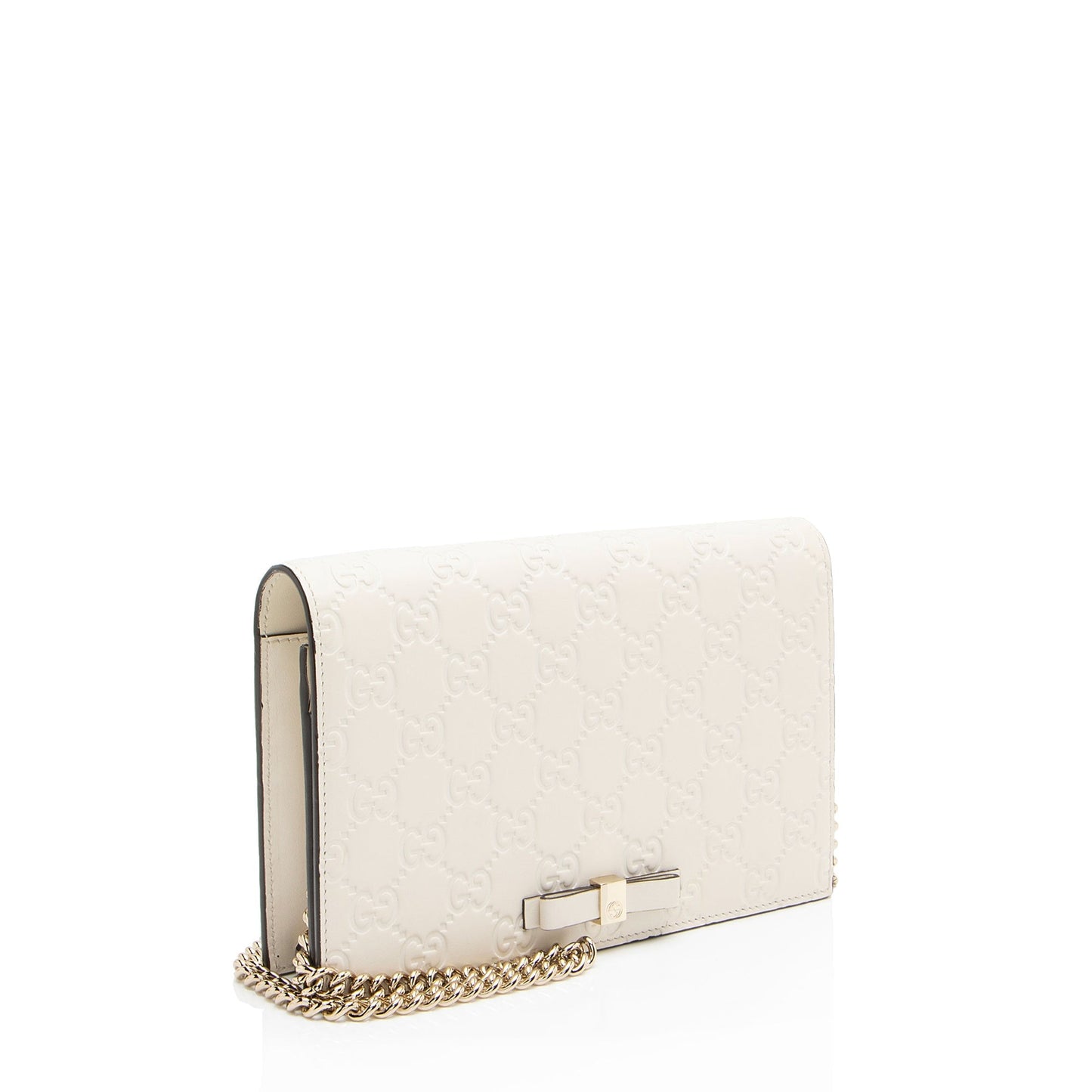 Gucci Guccissima Signature Bow Wallet on Leather White Mini Chain Crossbody Bag