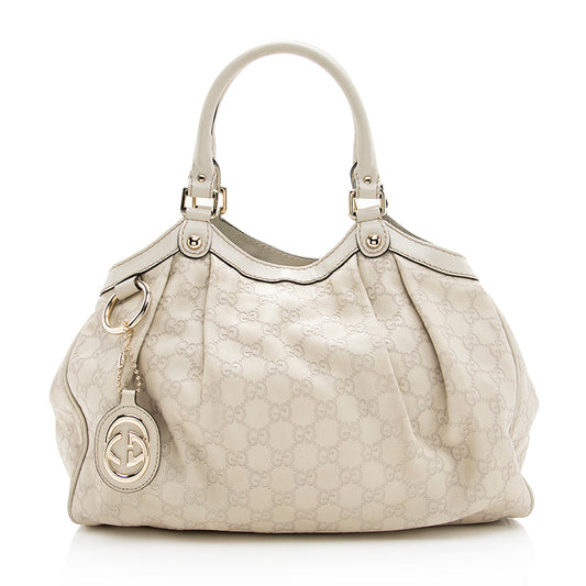 Gucci Guccissima Sukey SHF Leather White Medium Tote Bag