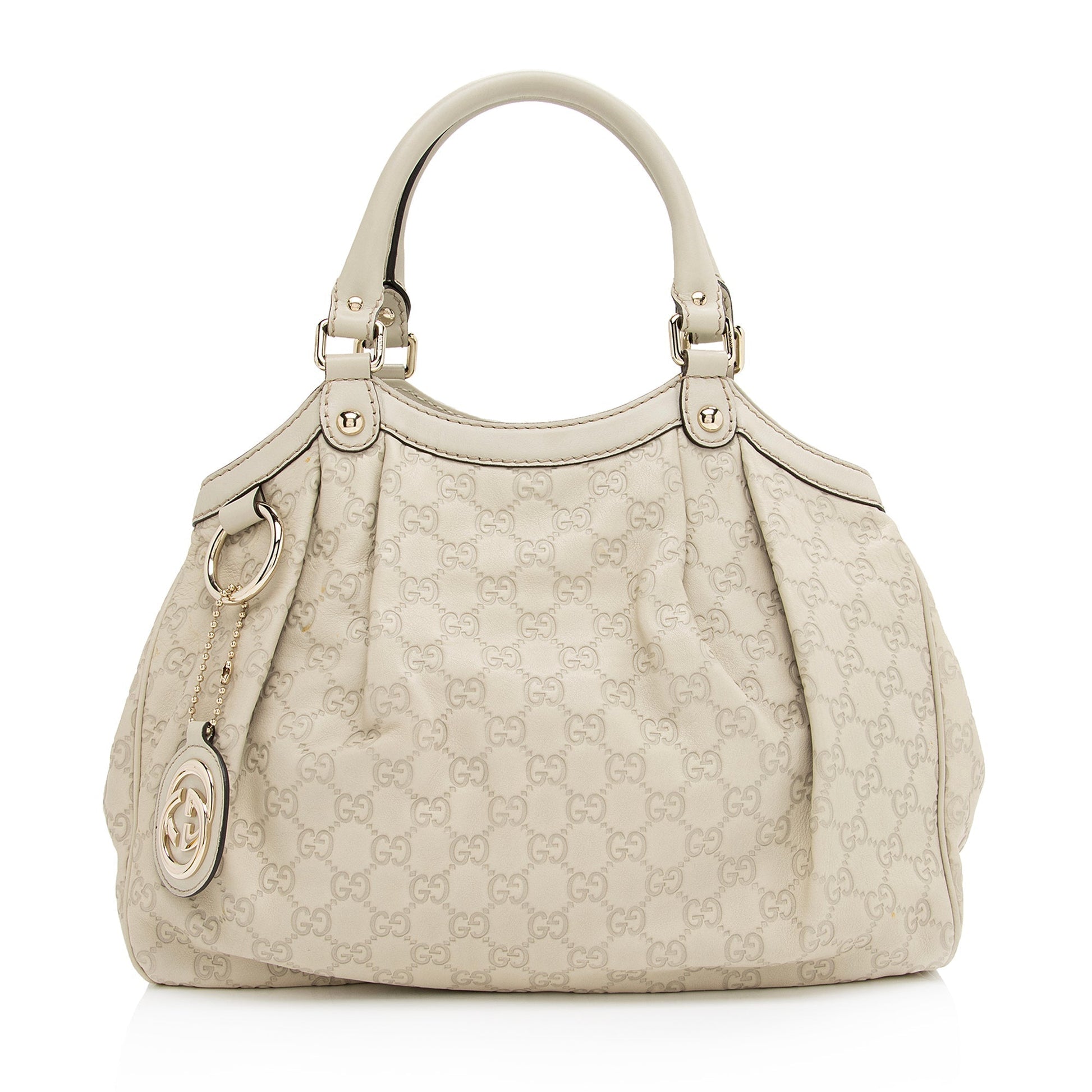 Gucci Guccissima Sukey SHF-BDMJpY Leather White Beige Medium Tote Bag