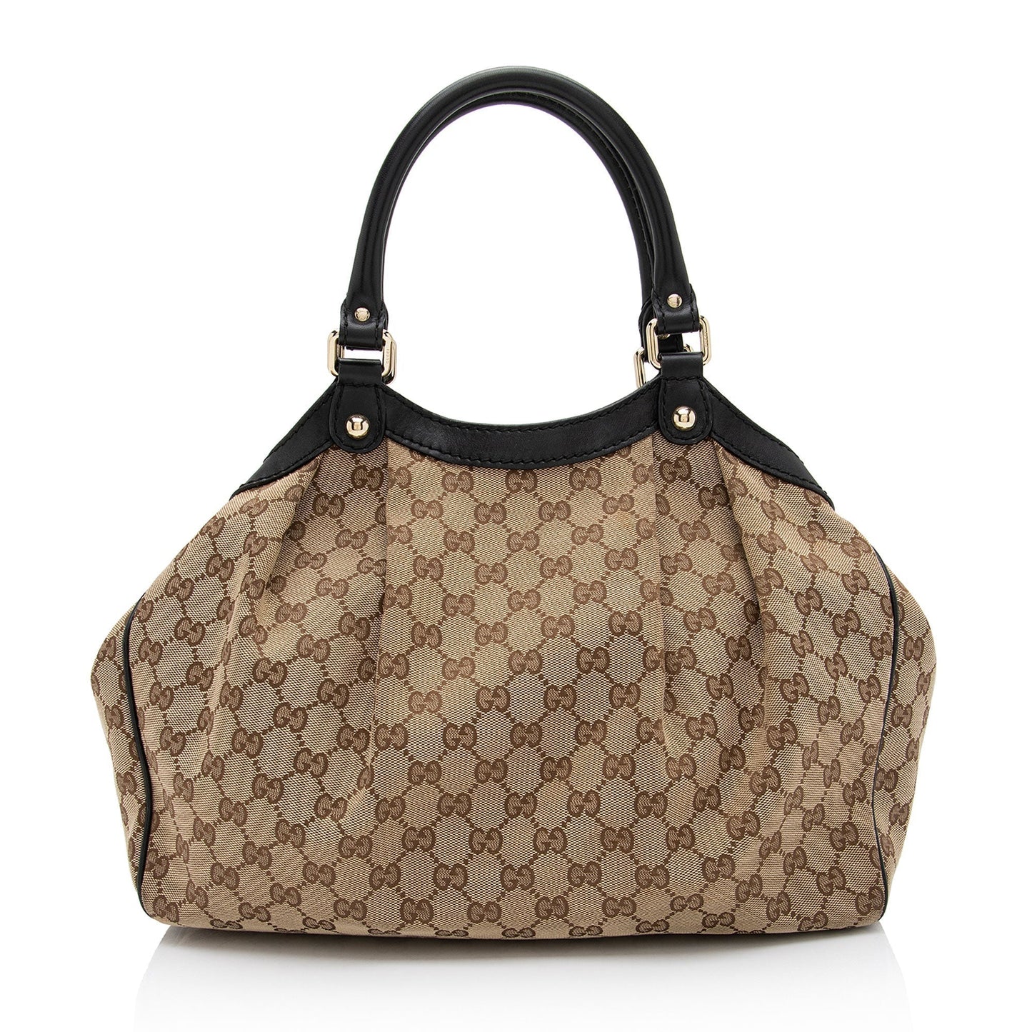 Gucci GG Sukey SHF-VHUhKL Leather Canvas Black Beige Tote Bag