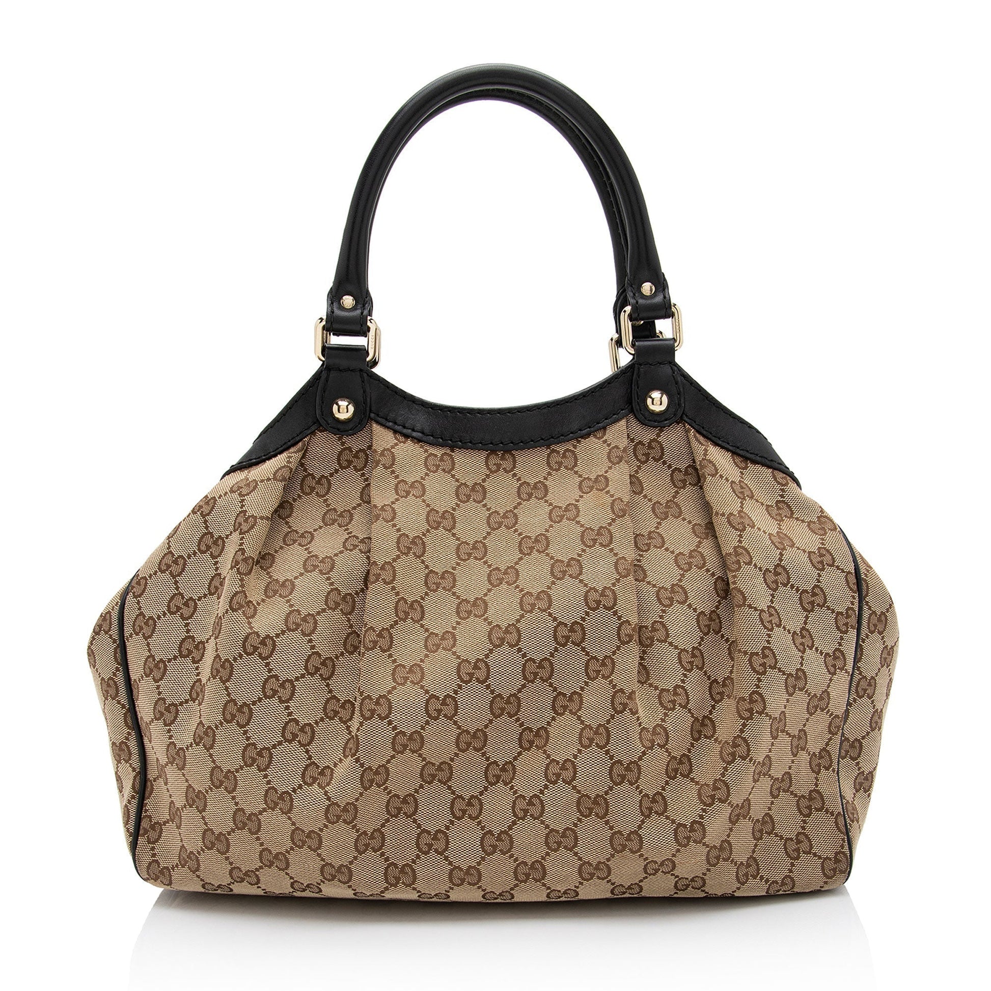 Gucci GG Sukey SHF-VHUhKL Leather Canvas Black Beige Tote Bag